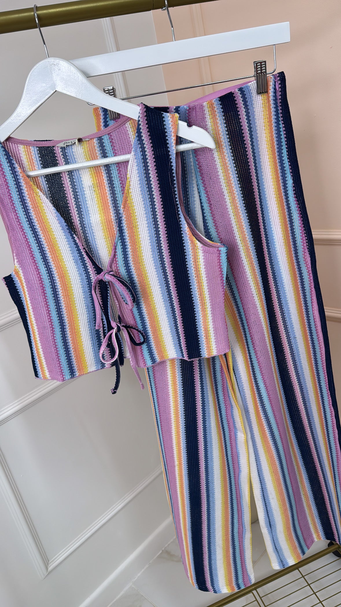 COCO pink & blue stripe trouser set