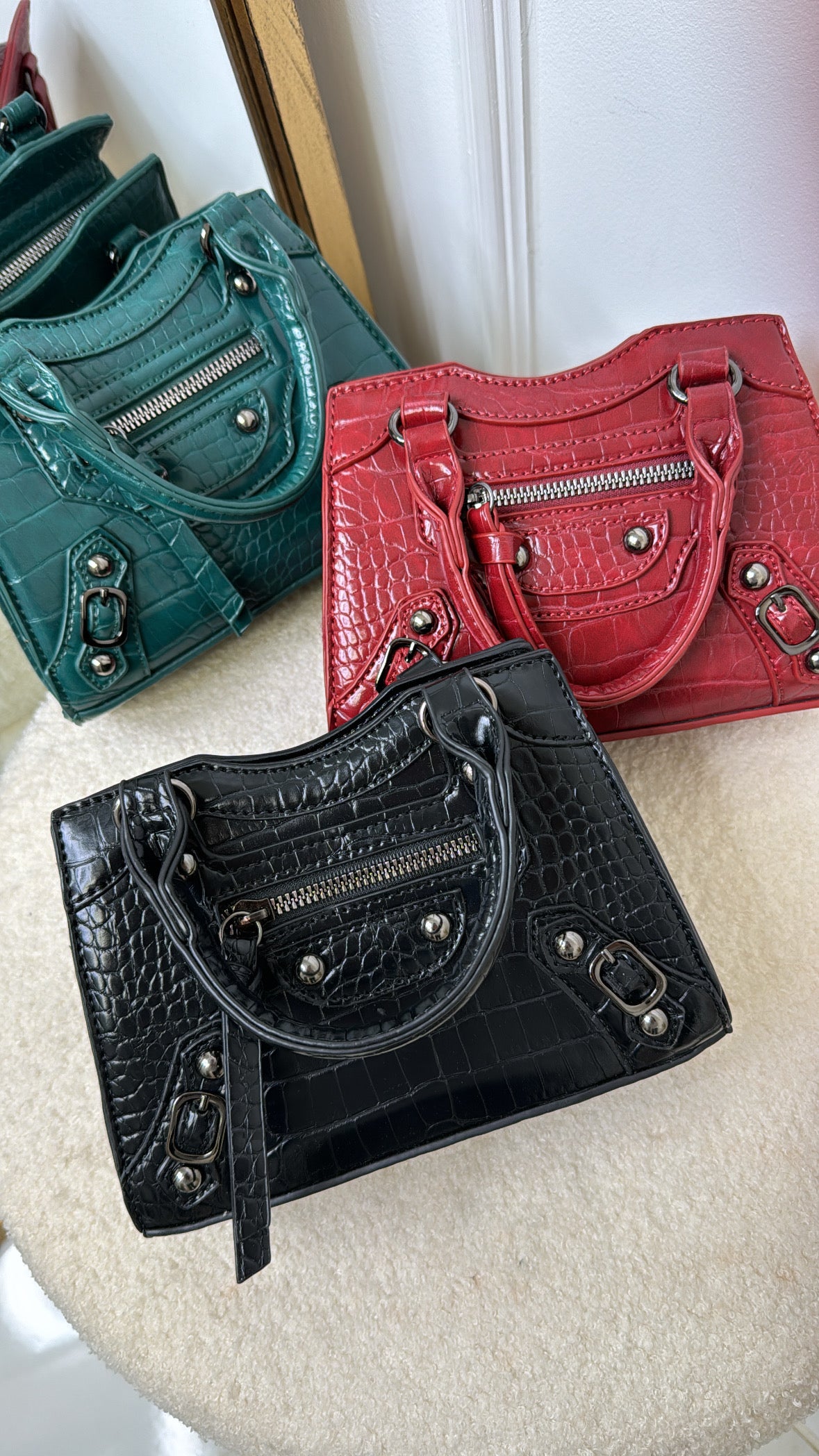 HEIDI black croc effect mini crossbody bag