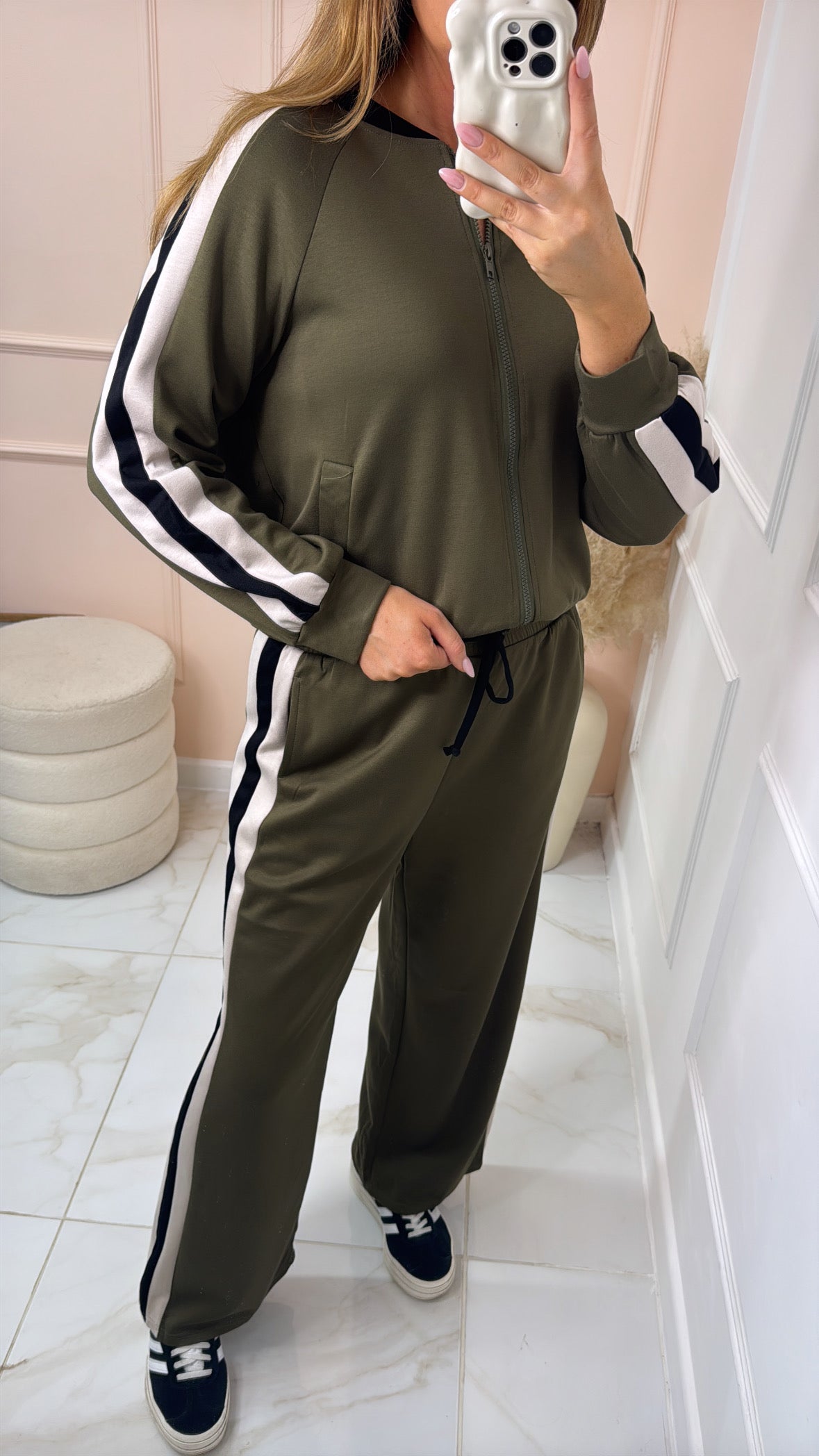 GIANA khaki side stripe bomber lounge set