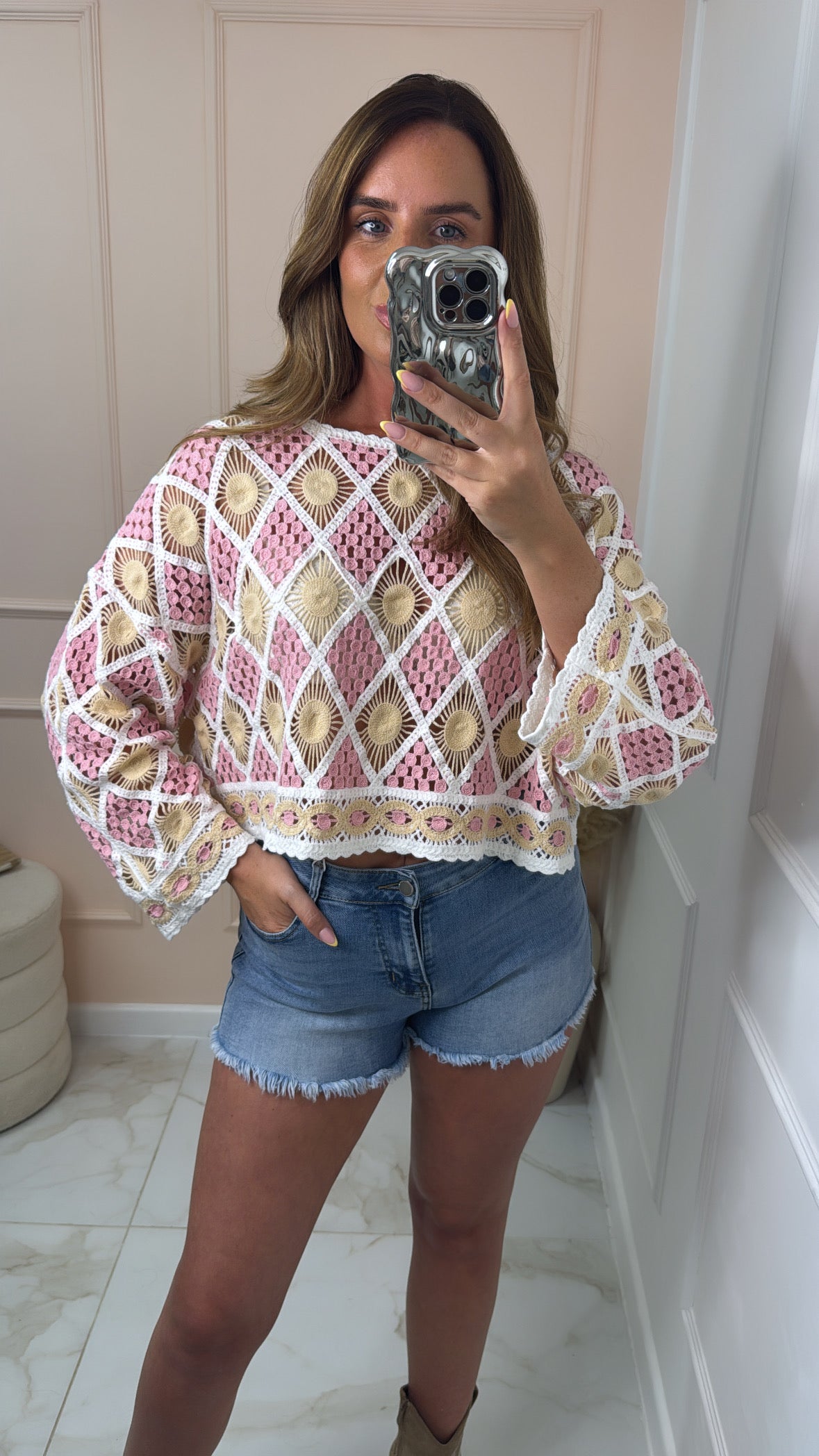 FRAN pink patterned crochet top