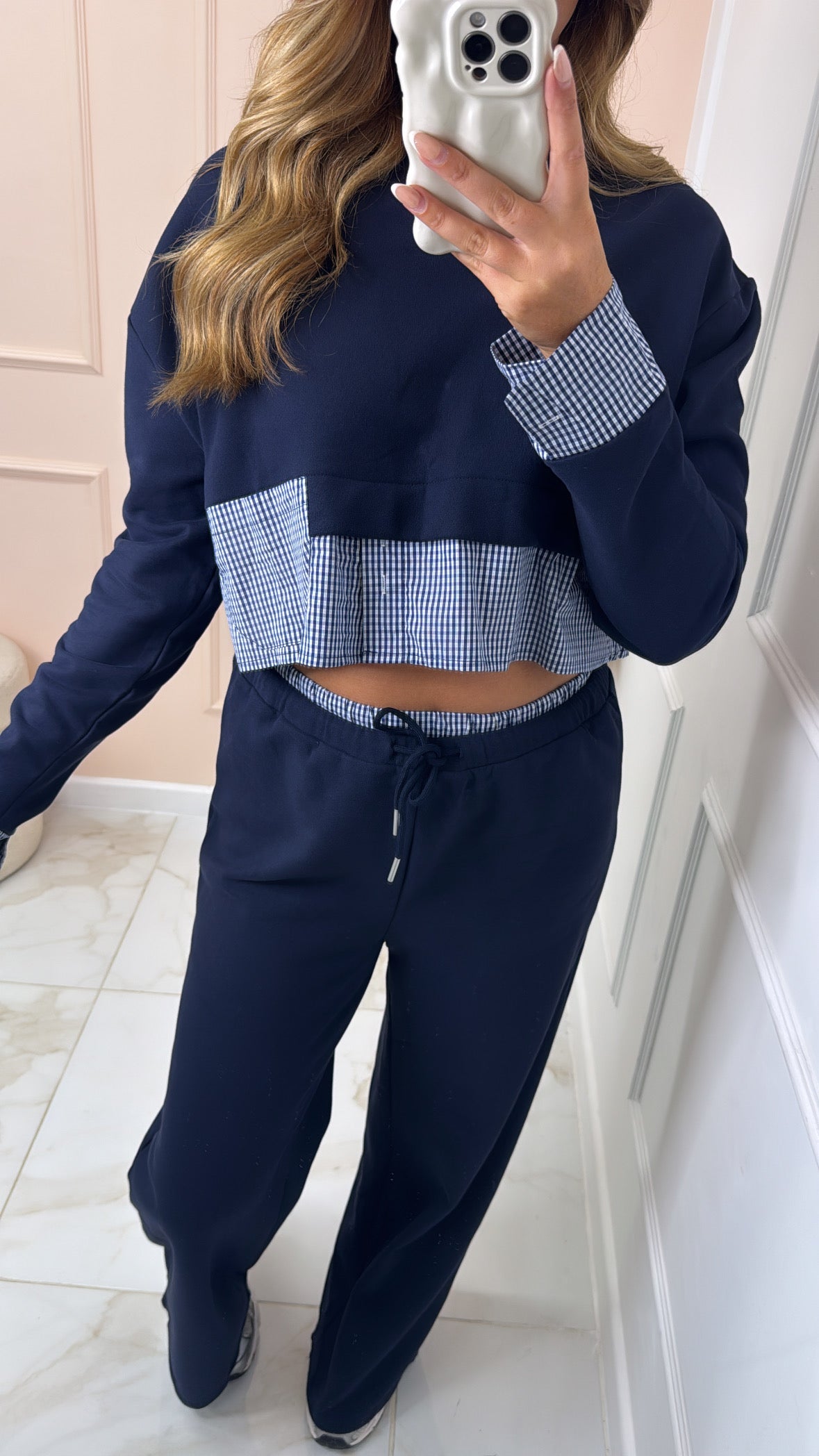 IMOGEN navy contrast gingham lounge set