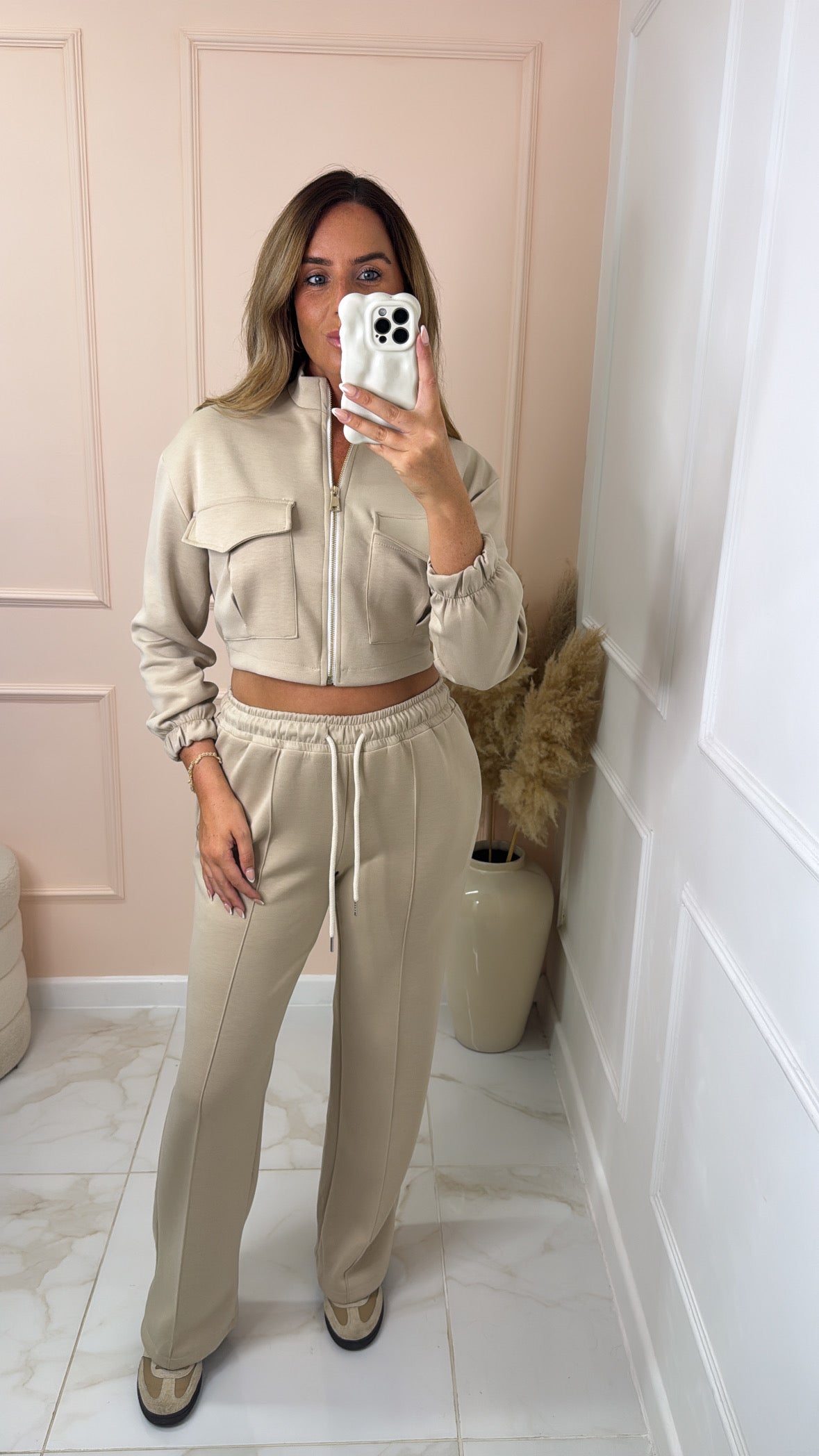 MIA beige zip up utility lounge set