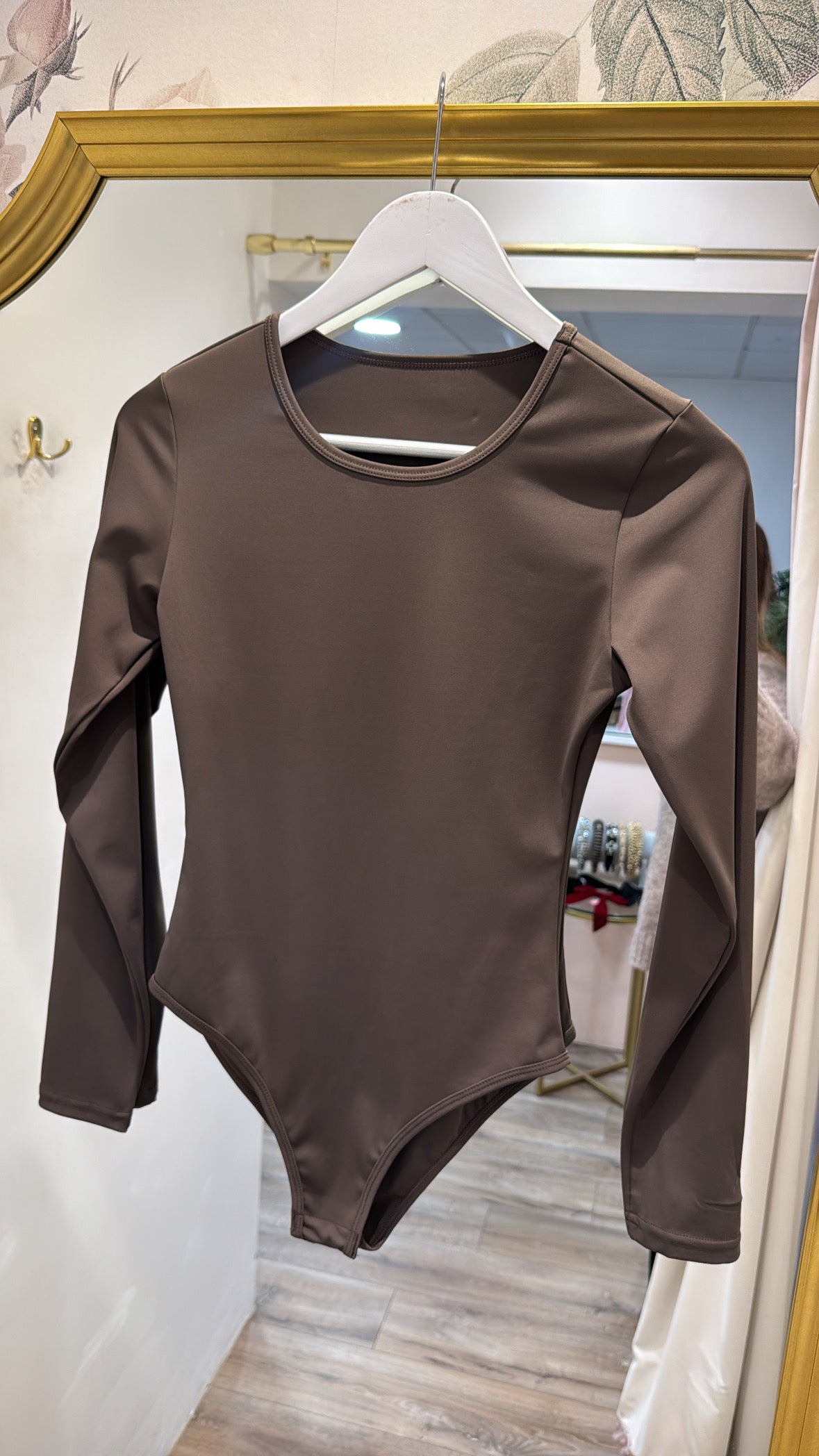 ERIN brown slinky long sleeve bodysuit