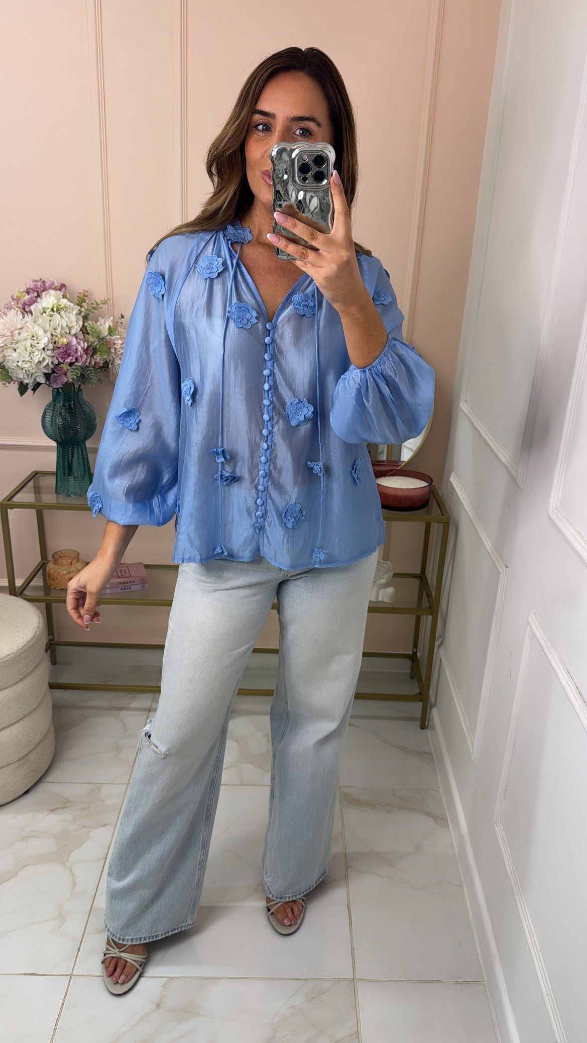 LORNA blue 3D flower blouse