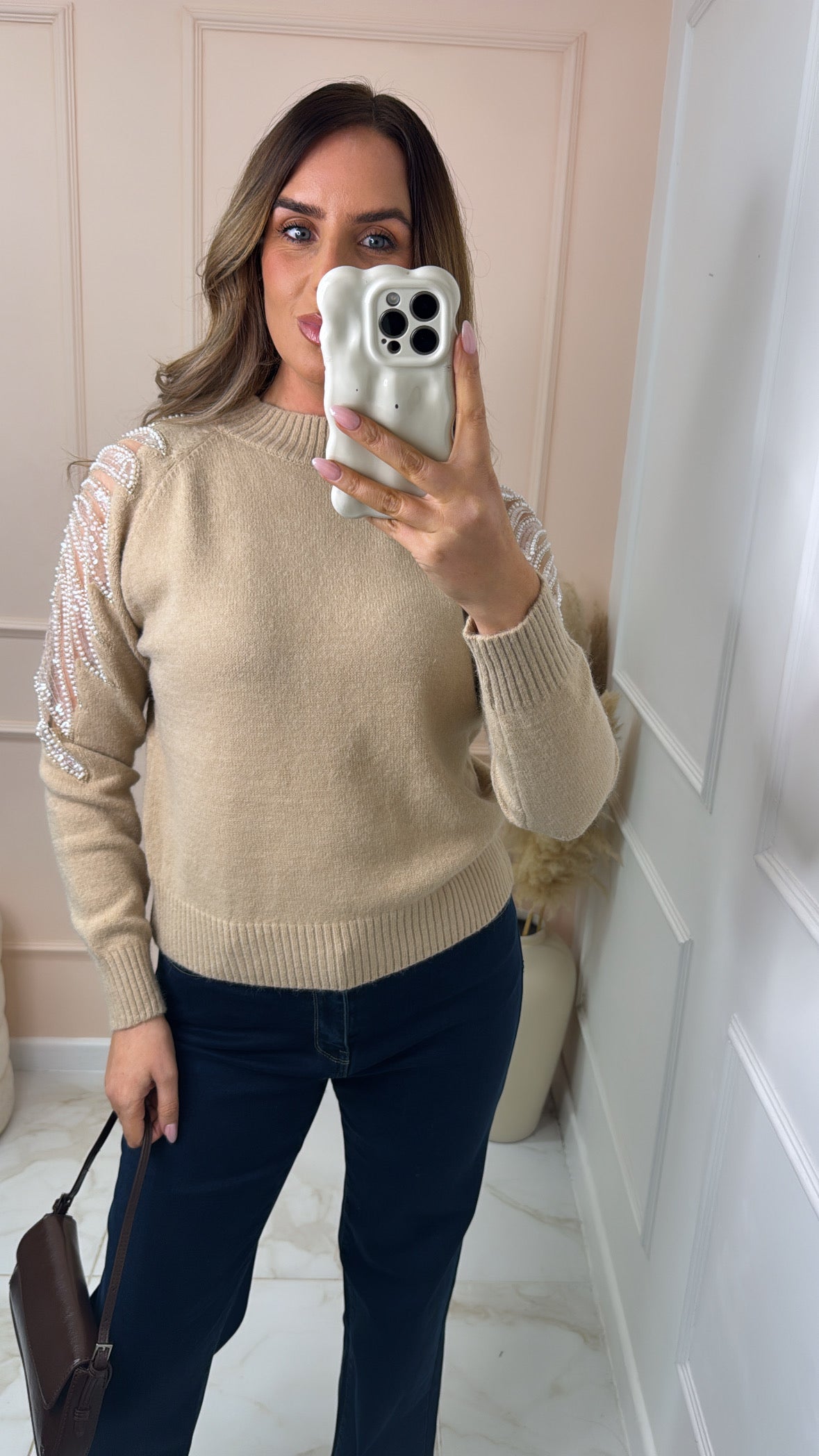 MELISSA beige embellished soft knit jumper