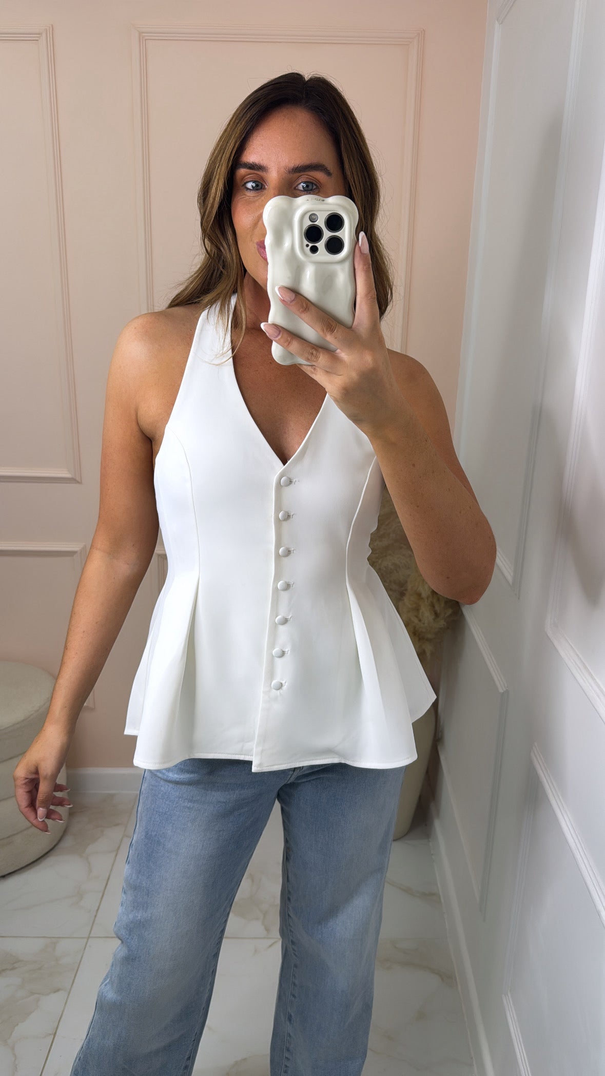 CORA white peplum halter waistcoat