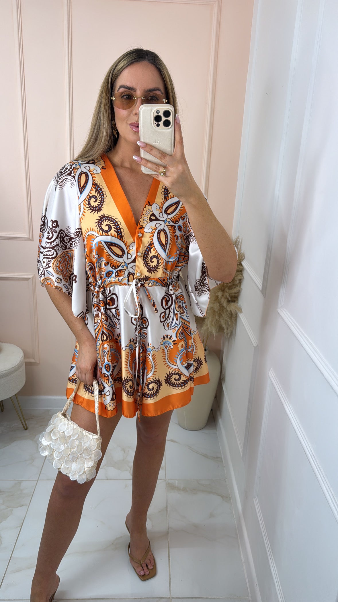 TAMARA orange paisley satin playsuit