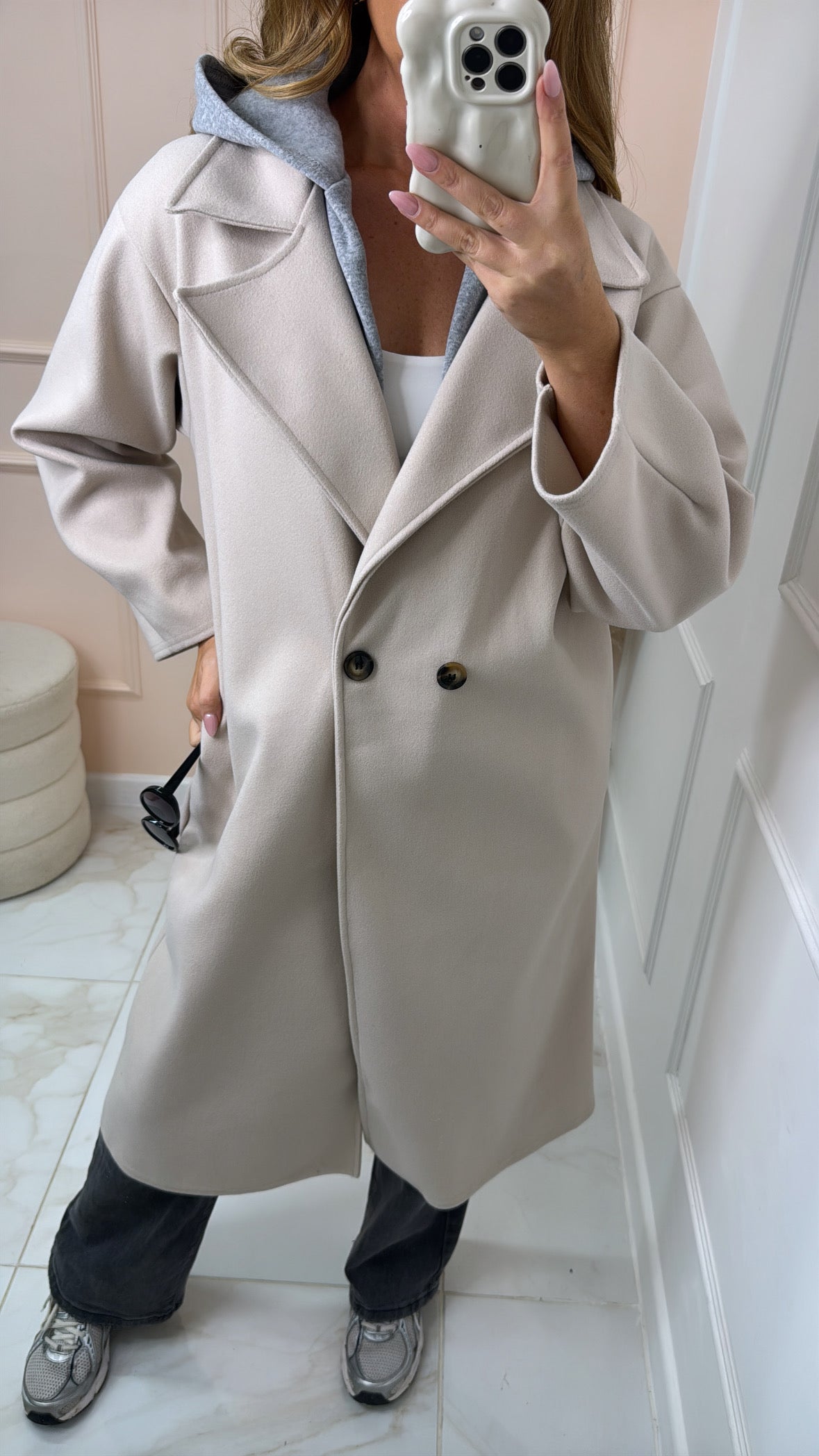 LOLA cream hooded duster coat