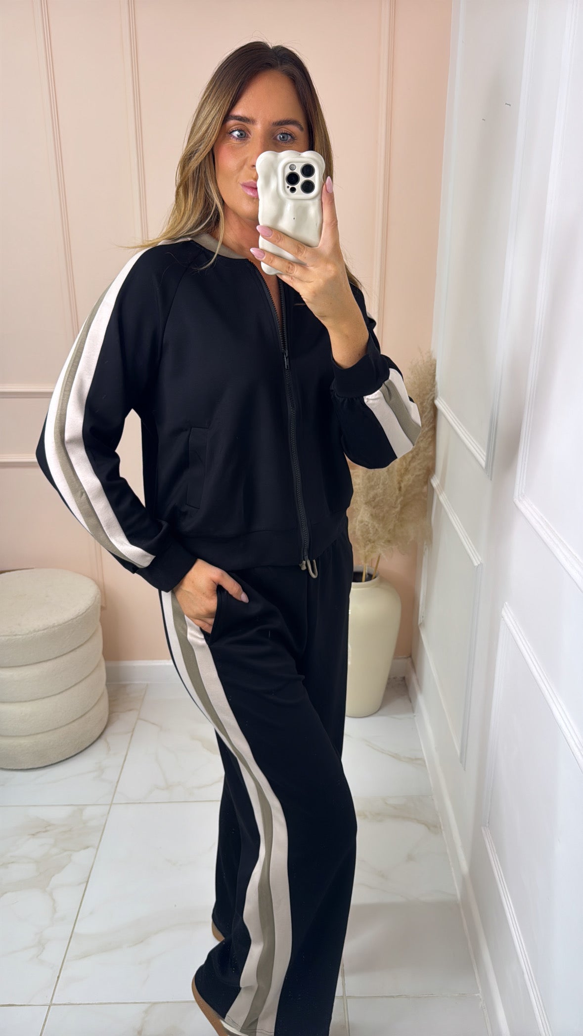GIANA black side stripe bomber lounge set