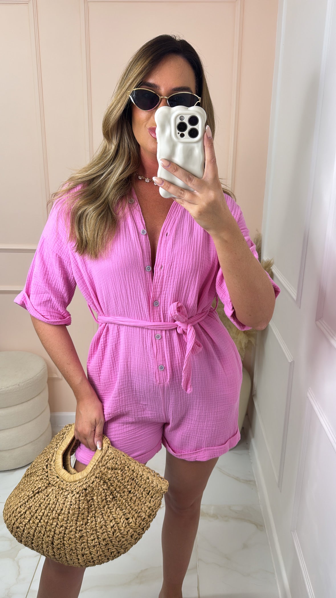 BIANCA pink cheesecloth playsuit