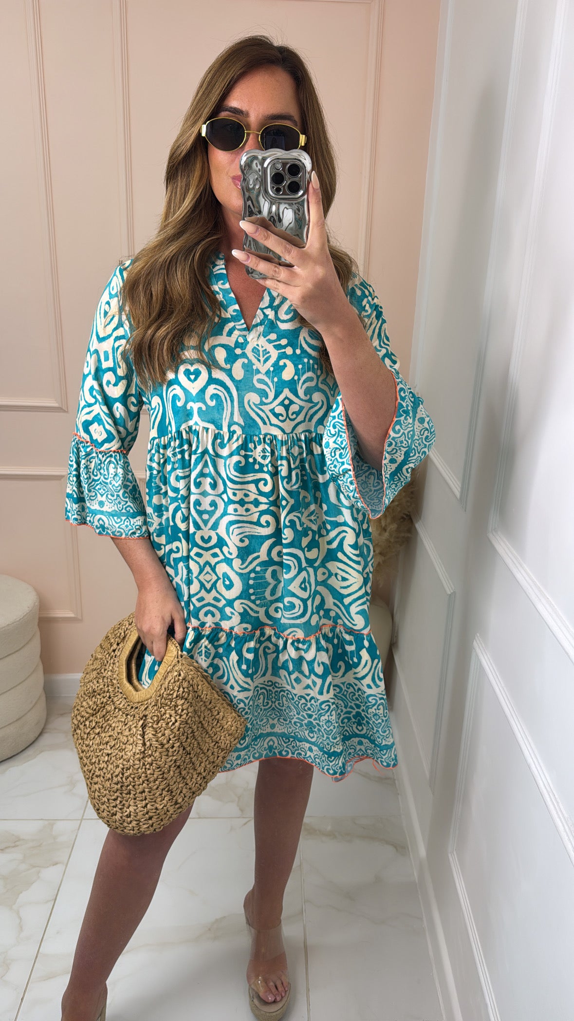 PHILLIPA turquoise printed smock dress