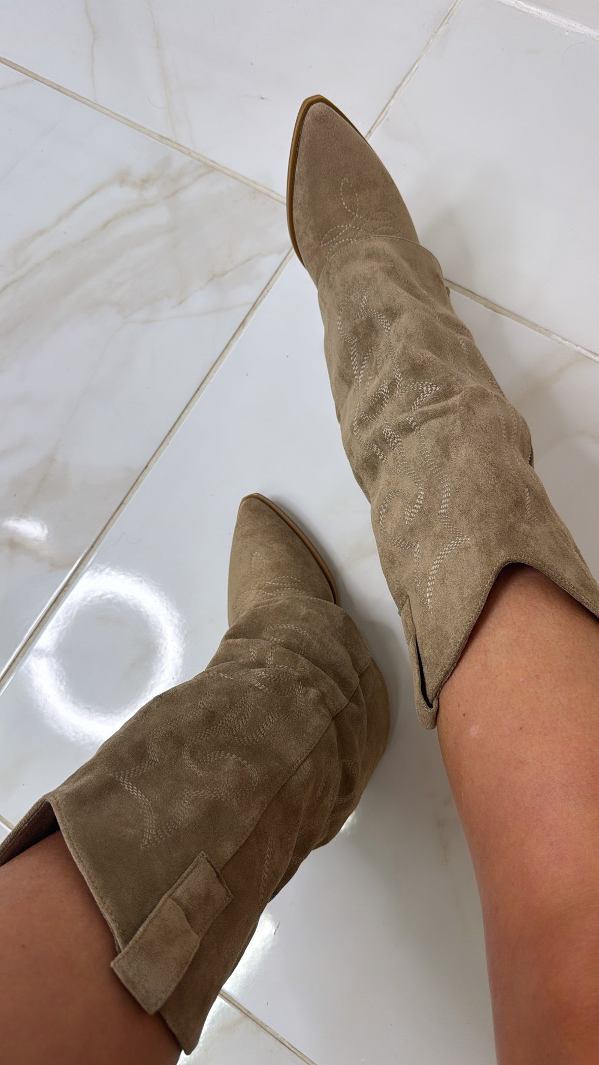 ROCHELLE taupe foldover mid calf cowboy boots
