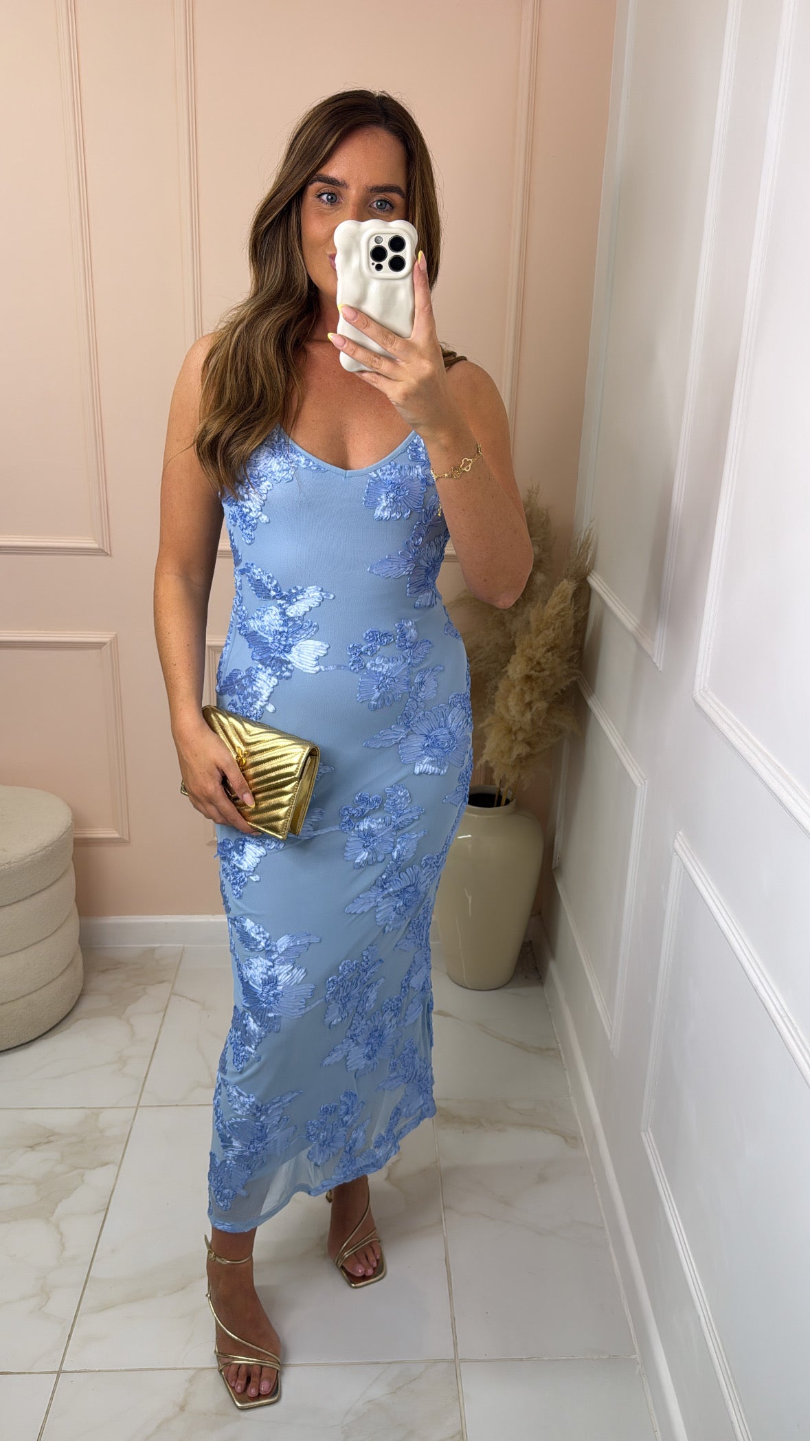GRACIE blue floral strappy midi dress
