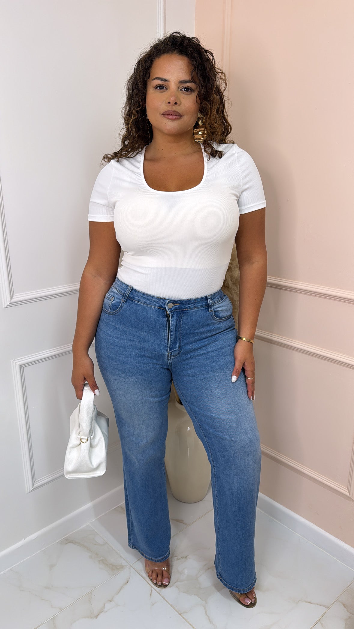 LUCIE white ribbed short sleeve bodysuit