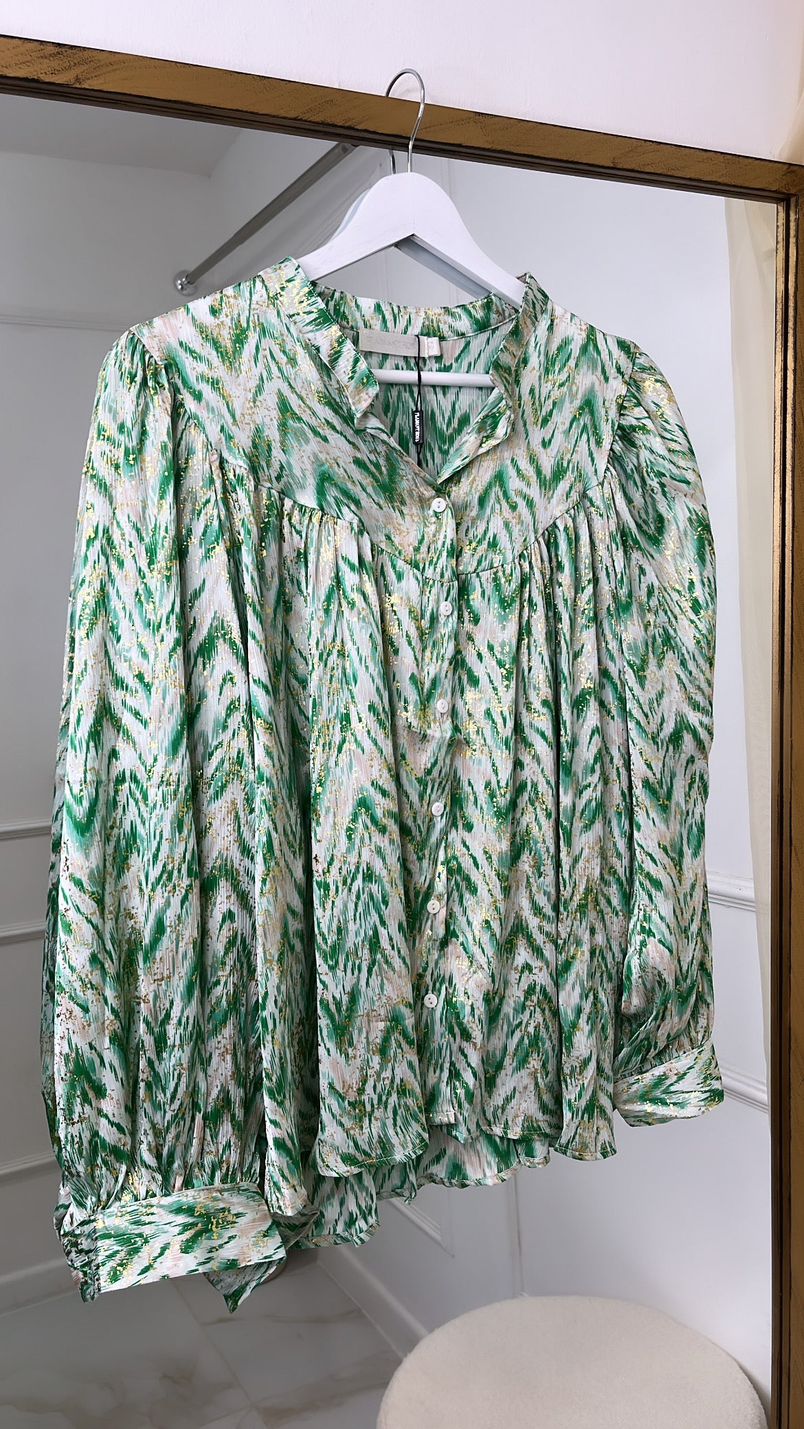 AMELIA green foil print blouse