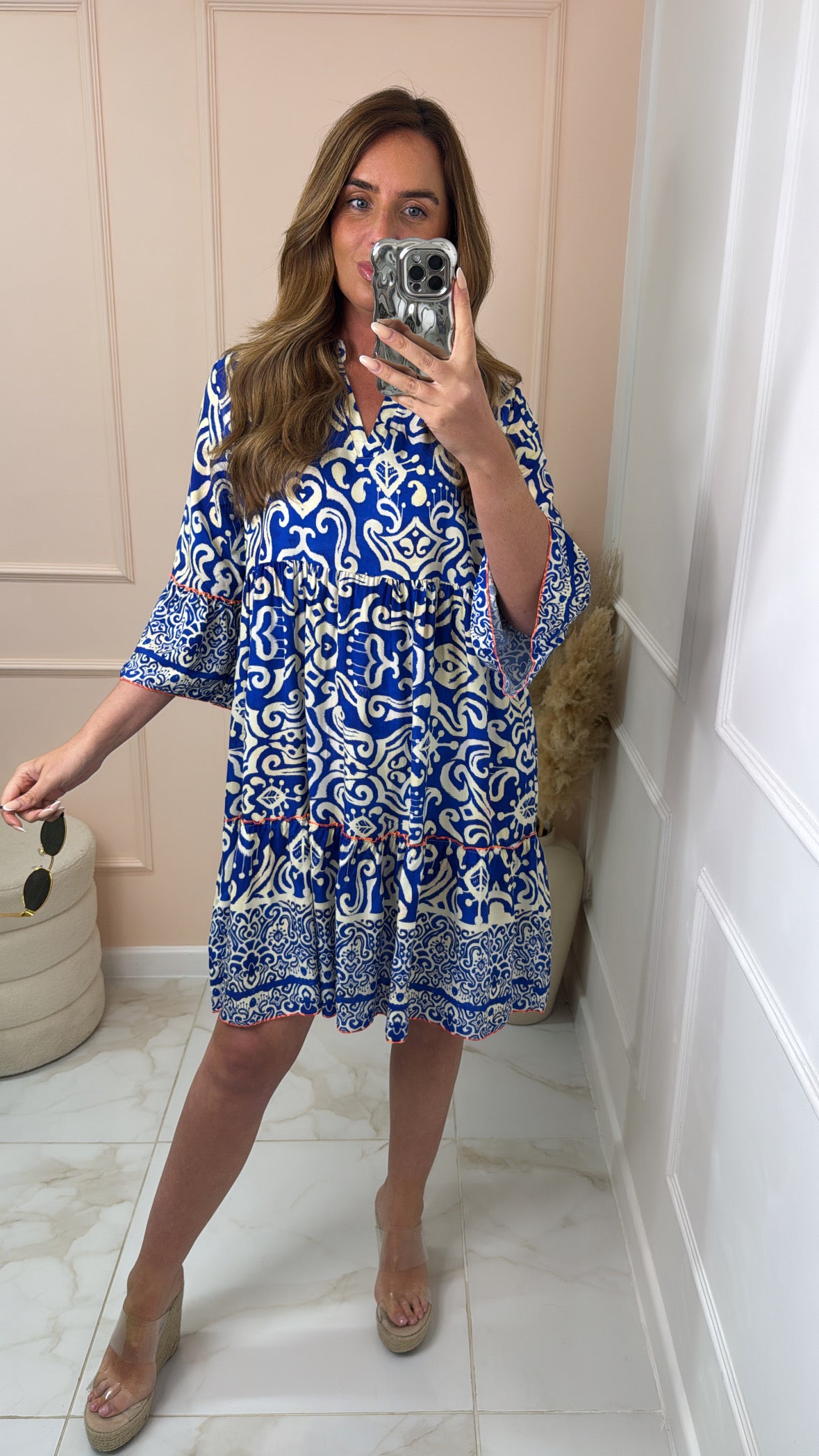 PHILLIPA cobalt blue printed smock dress