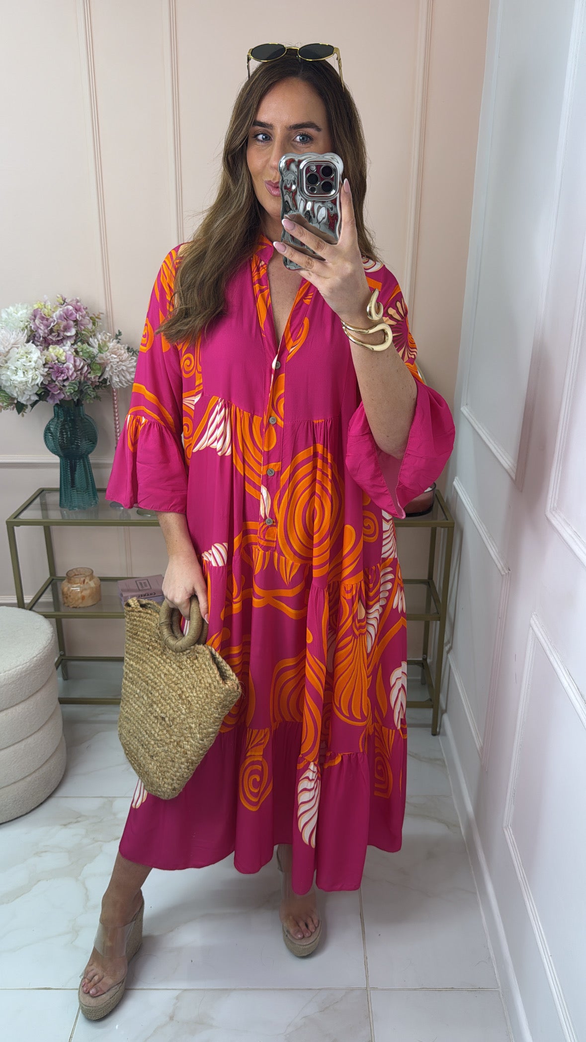 JESSIE fuchsia & orange tiered maxi dress