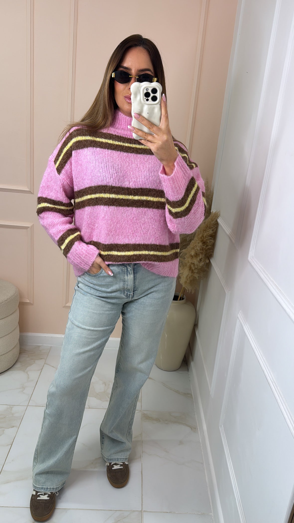 DARCY pink stripe fluffy knit jumper