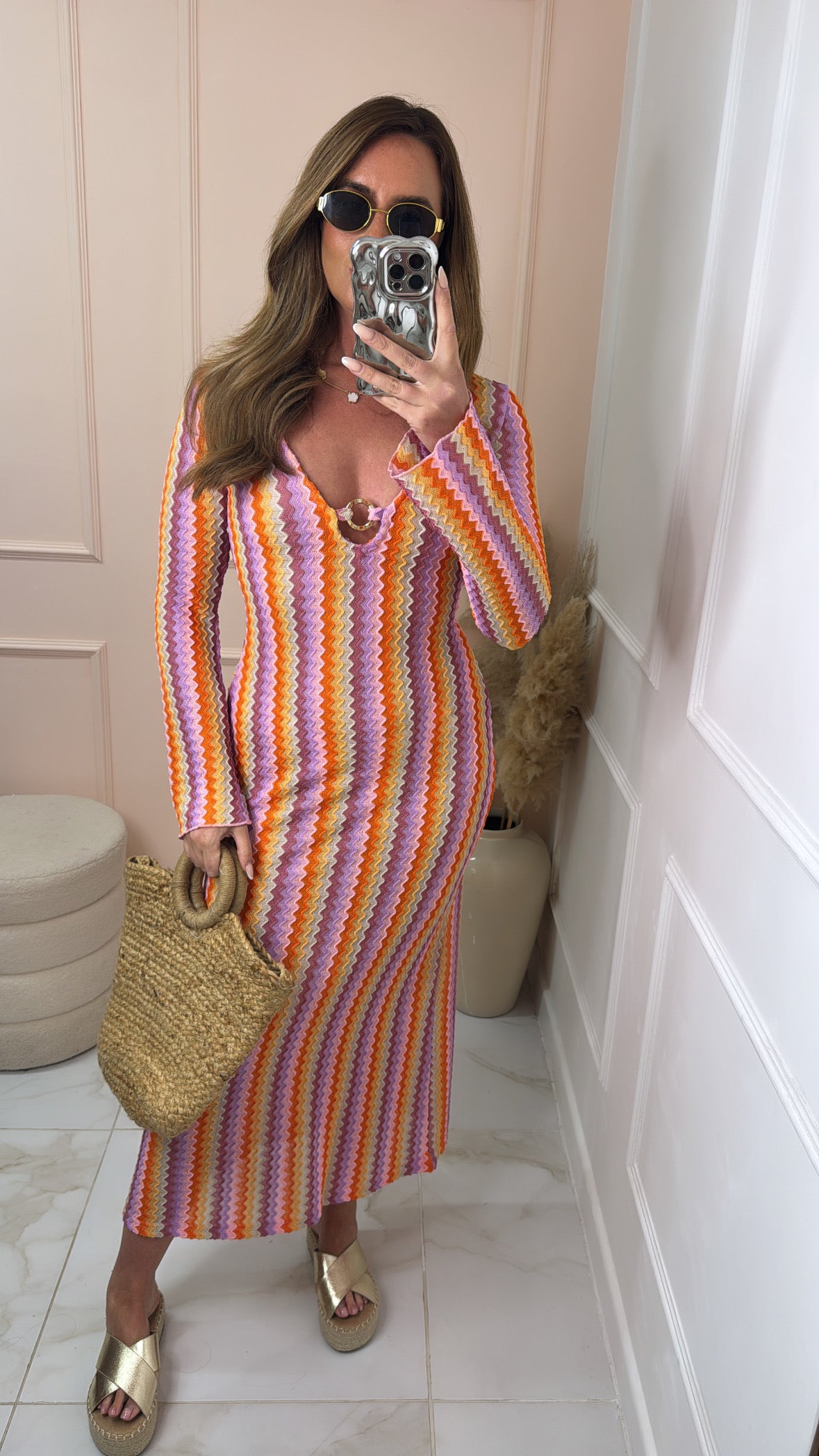 RAE pink wave print maxi dress