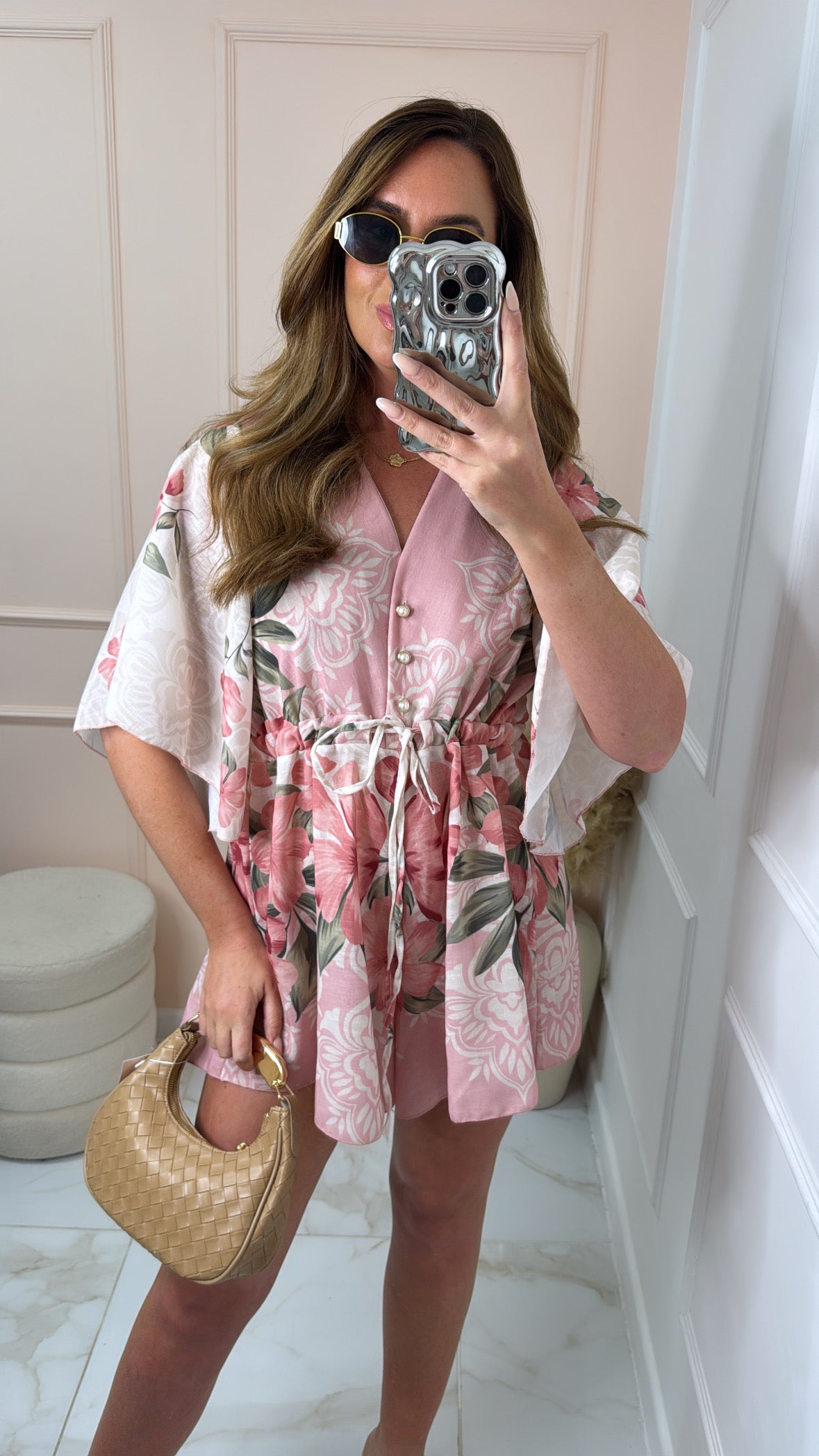 HEATHER pink floral tie front playuit
