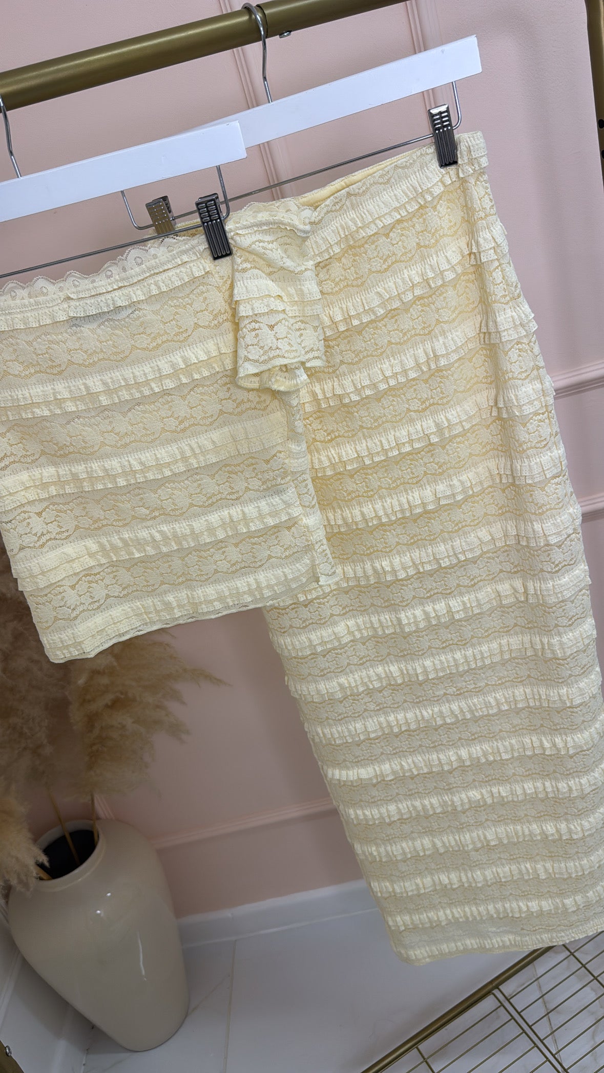 DAPHNE lemon lace bardot maxi skirt co ord