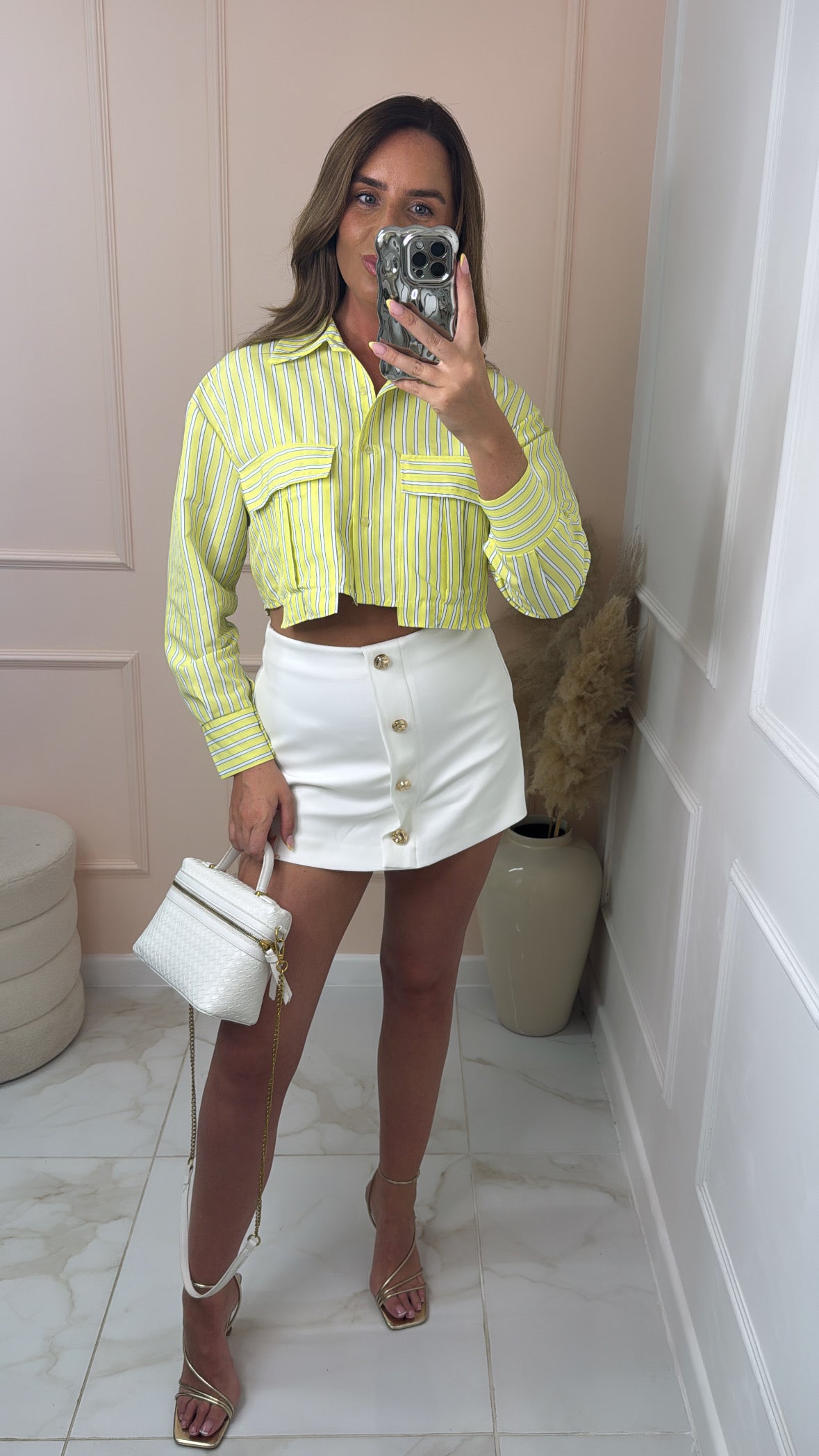 PENELOPE yellow pinstripe cropped shirt