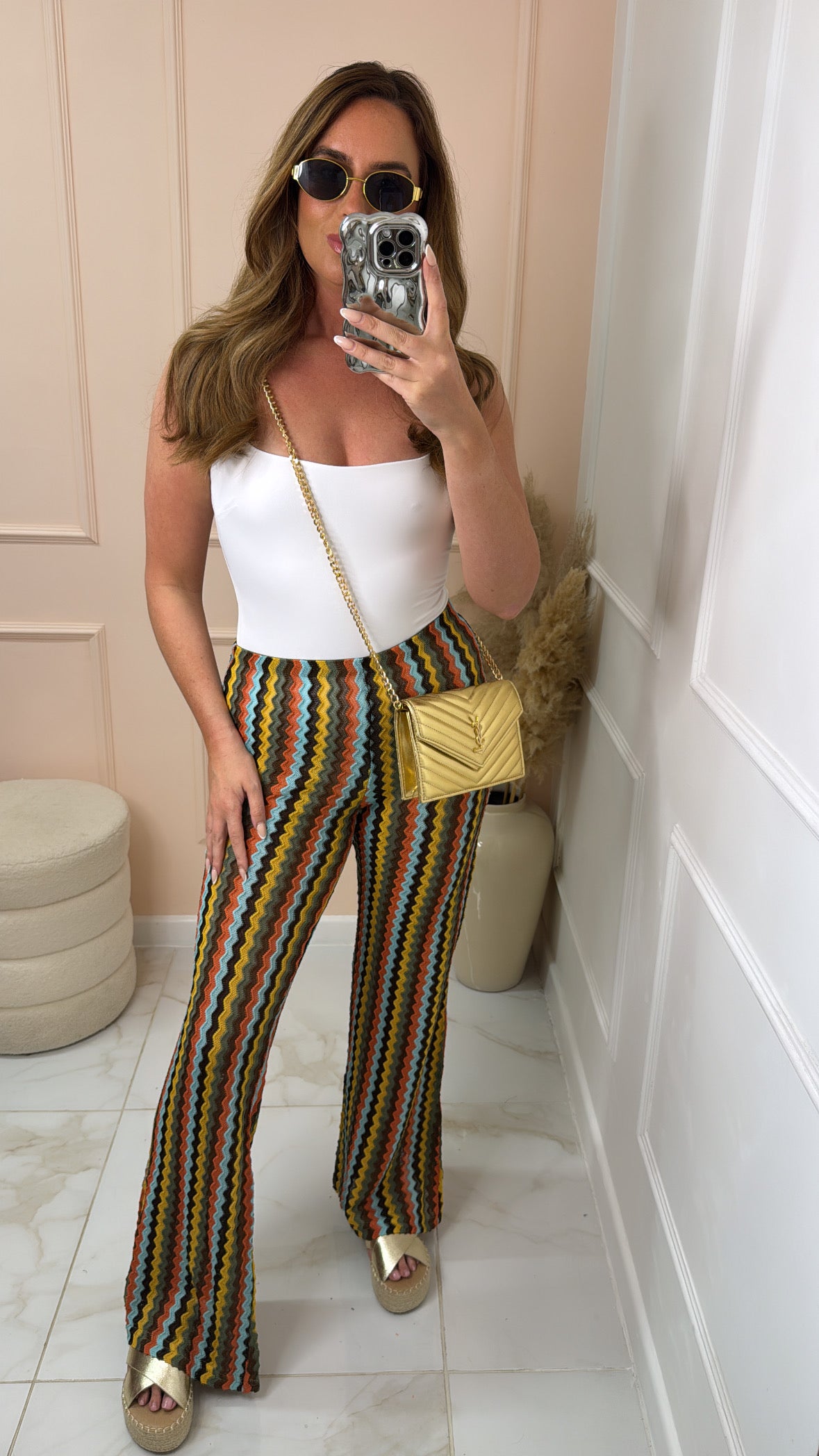 ALESSIA khaki zig zag crochet flared trousers