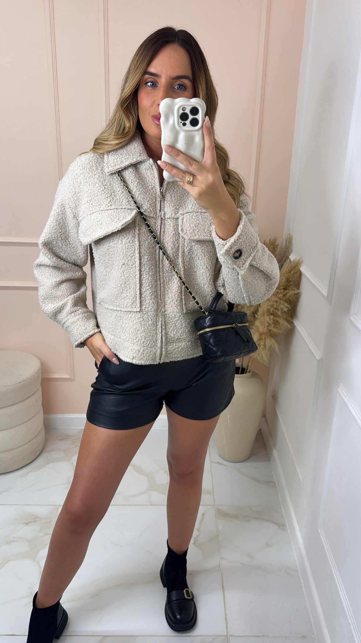 JILLIAN beige teddy utility jacket