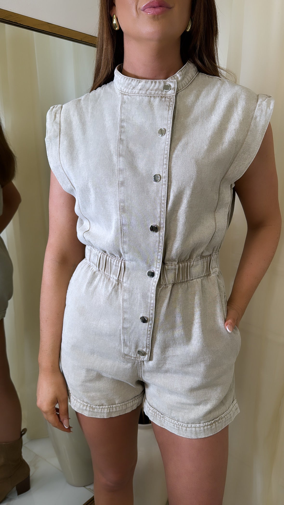 HOLLY beige denim playsuit