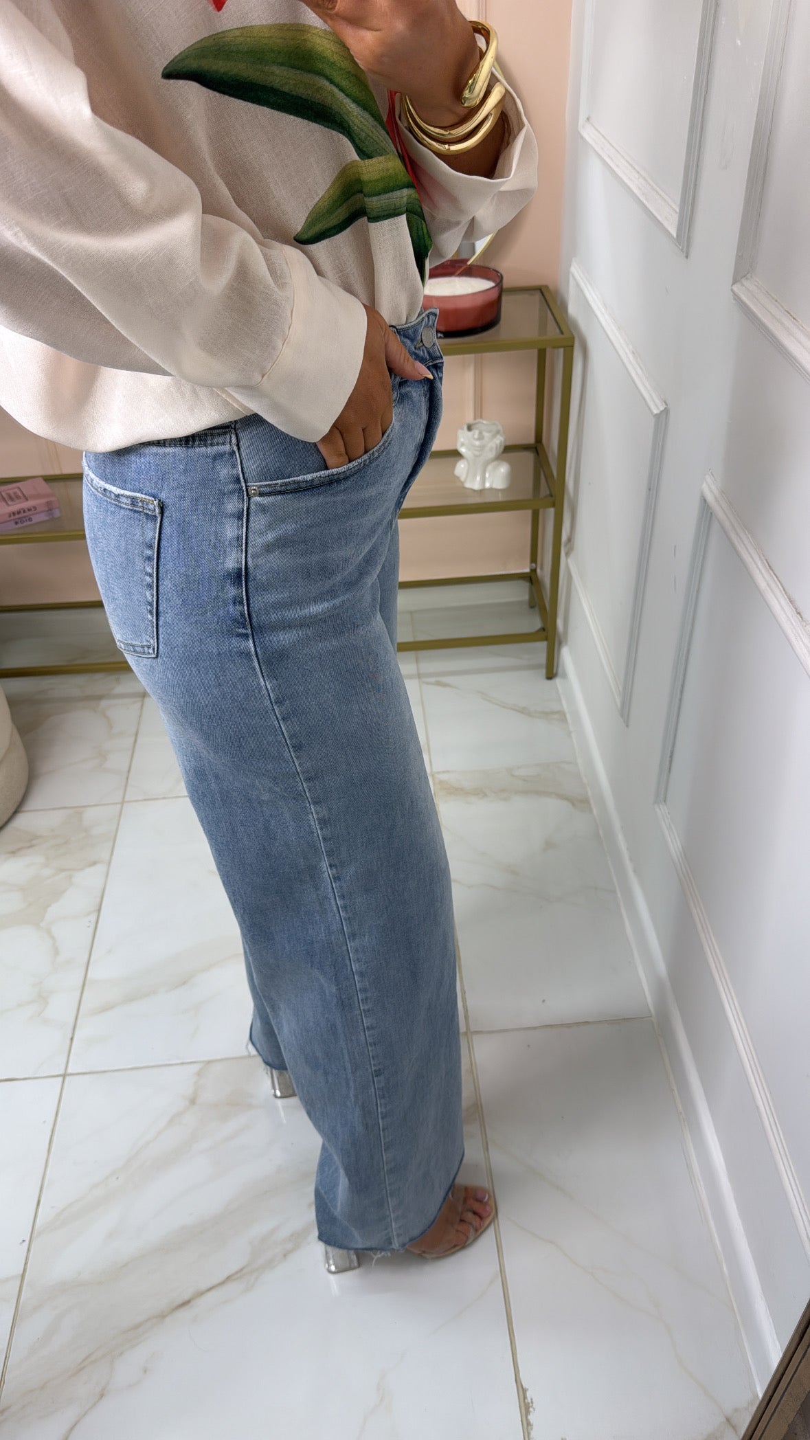 ERIN light wash high waisted raw hem jeans
