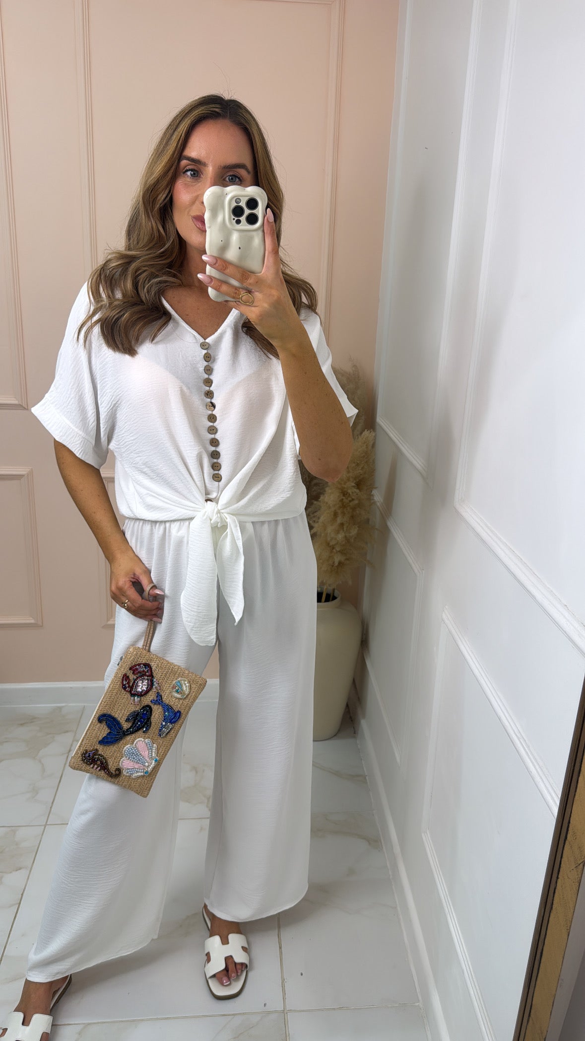 PENELOPE white tie front trouser set