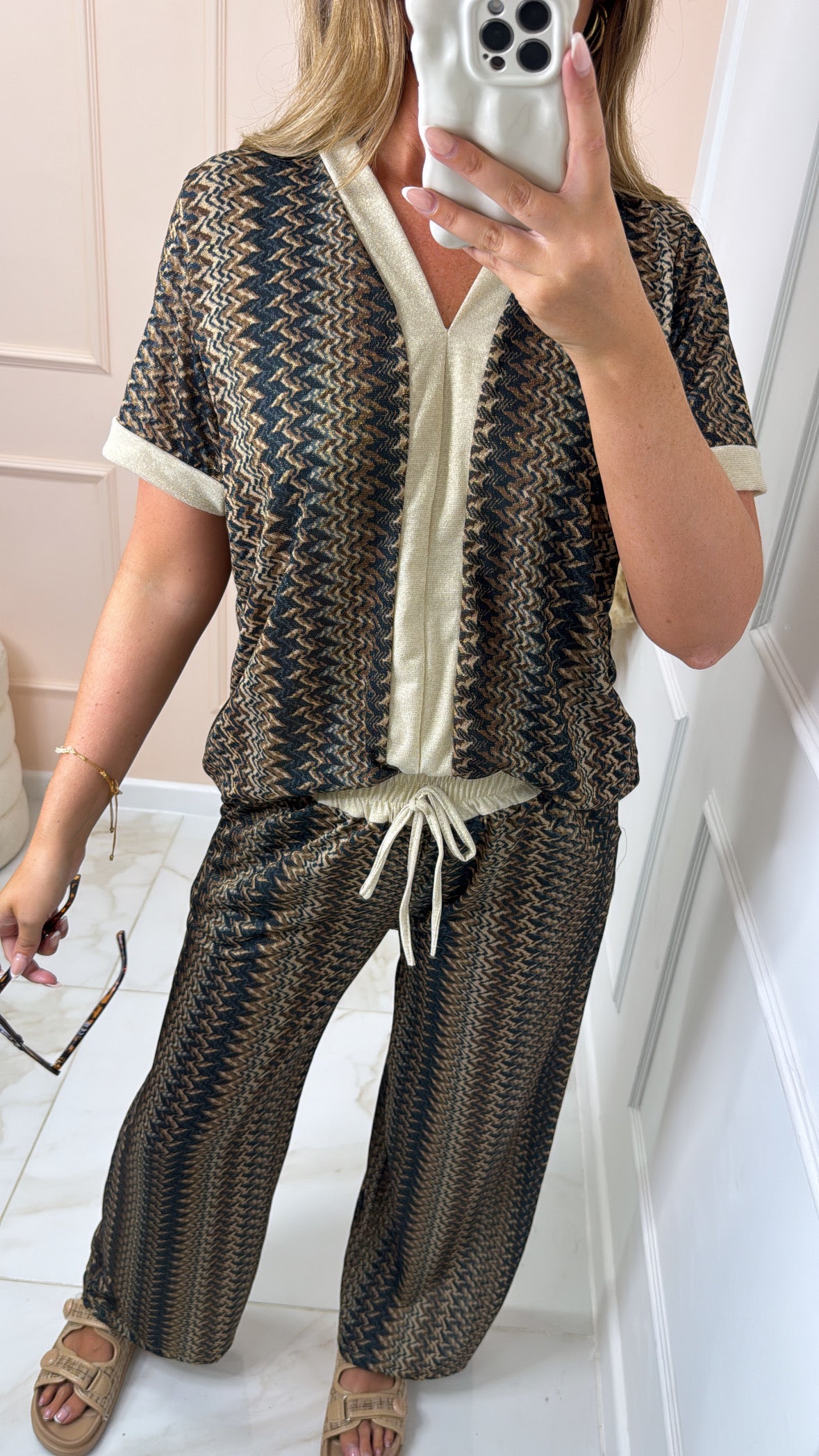 TAYLOR navy shimmer zig zag lounge set