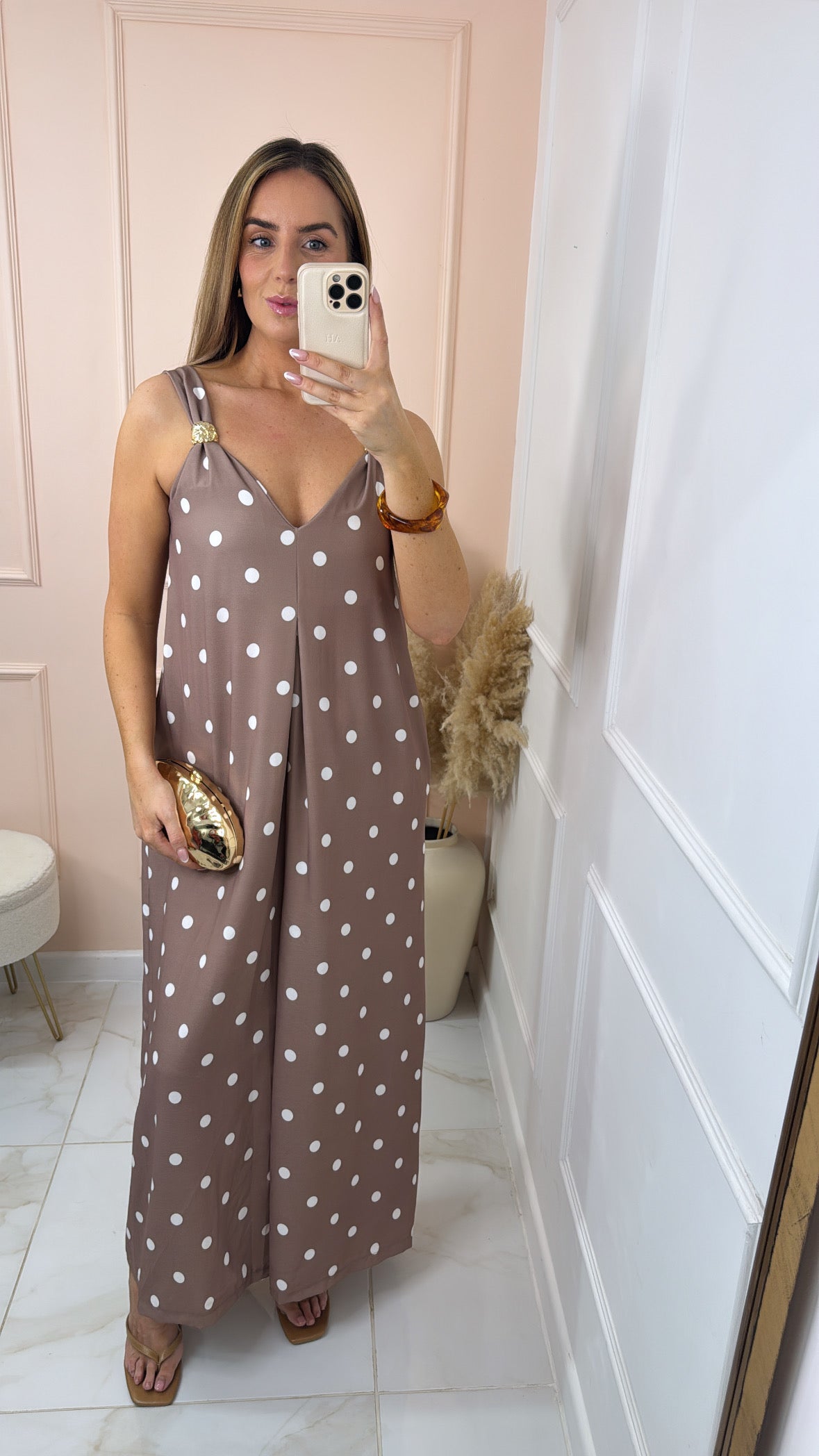LACEY beige polka dot jumpsuit