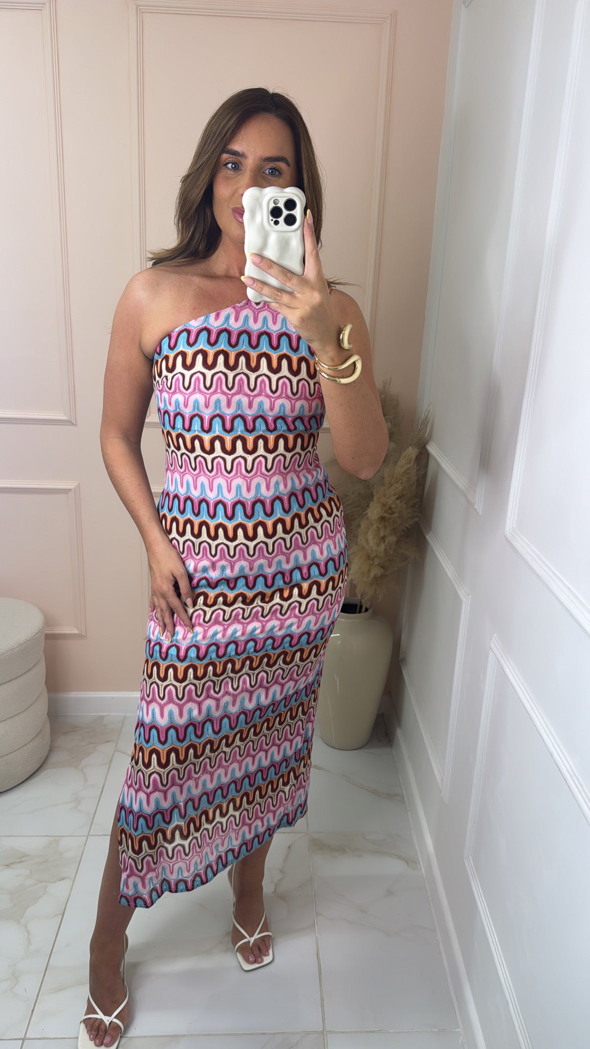 UNA pink knit one shoulder dress