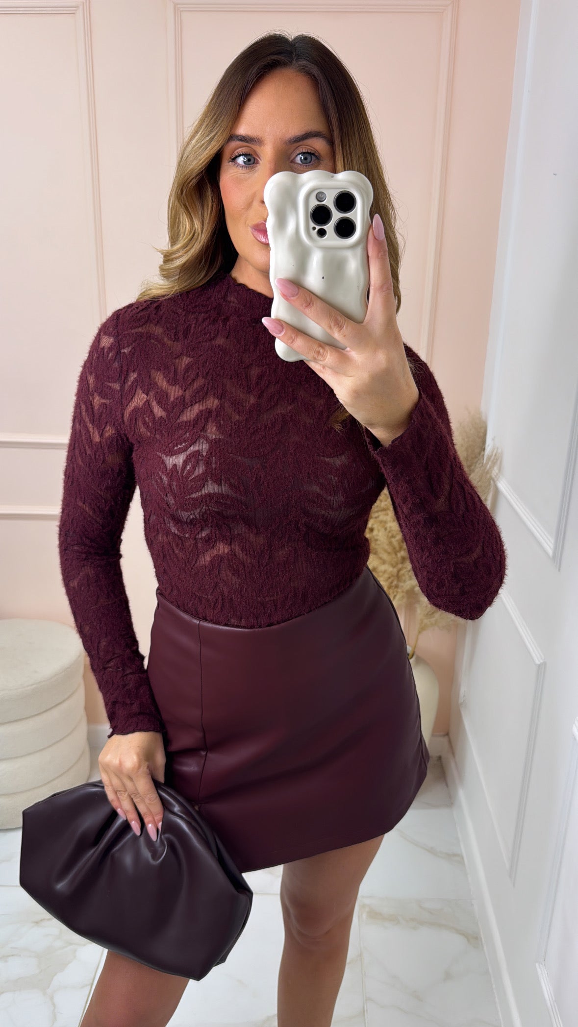 ROSE burgundy long sleeve lace top