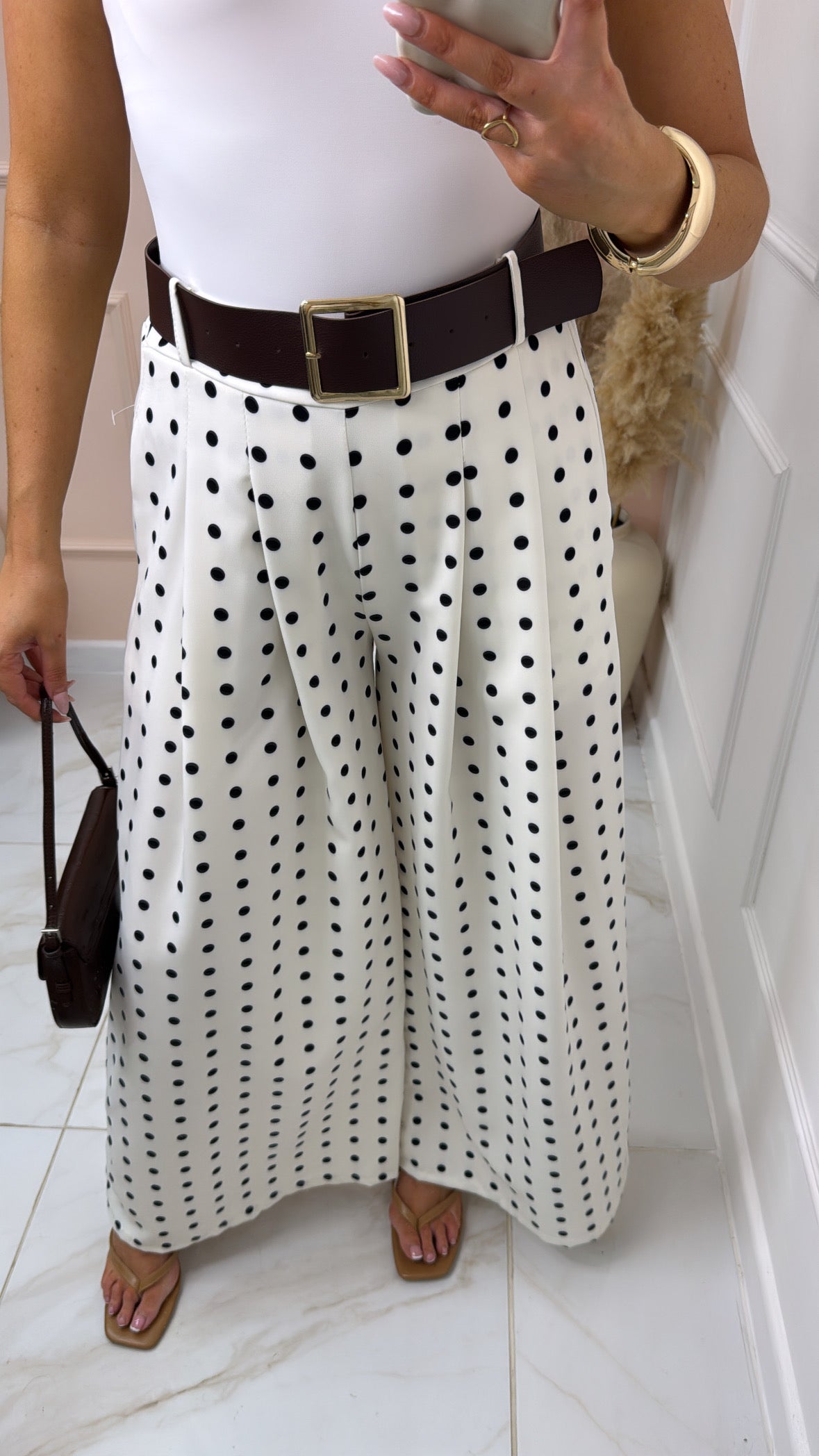 SIENNA cream polka dot wide leg trousers