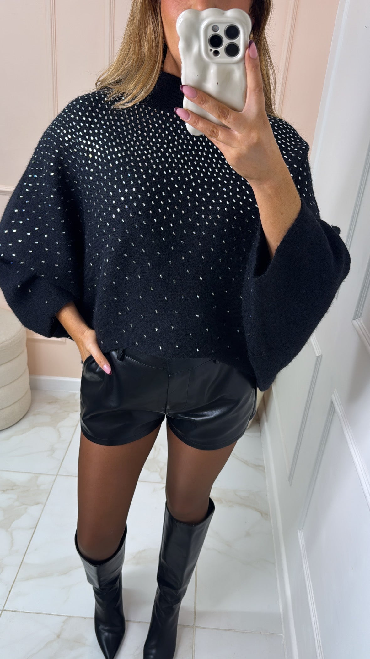 LILA black embellished high neck jumper