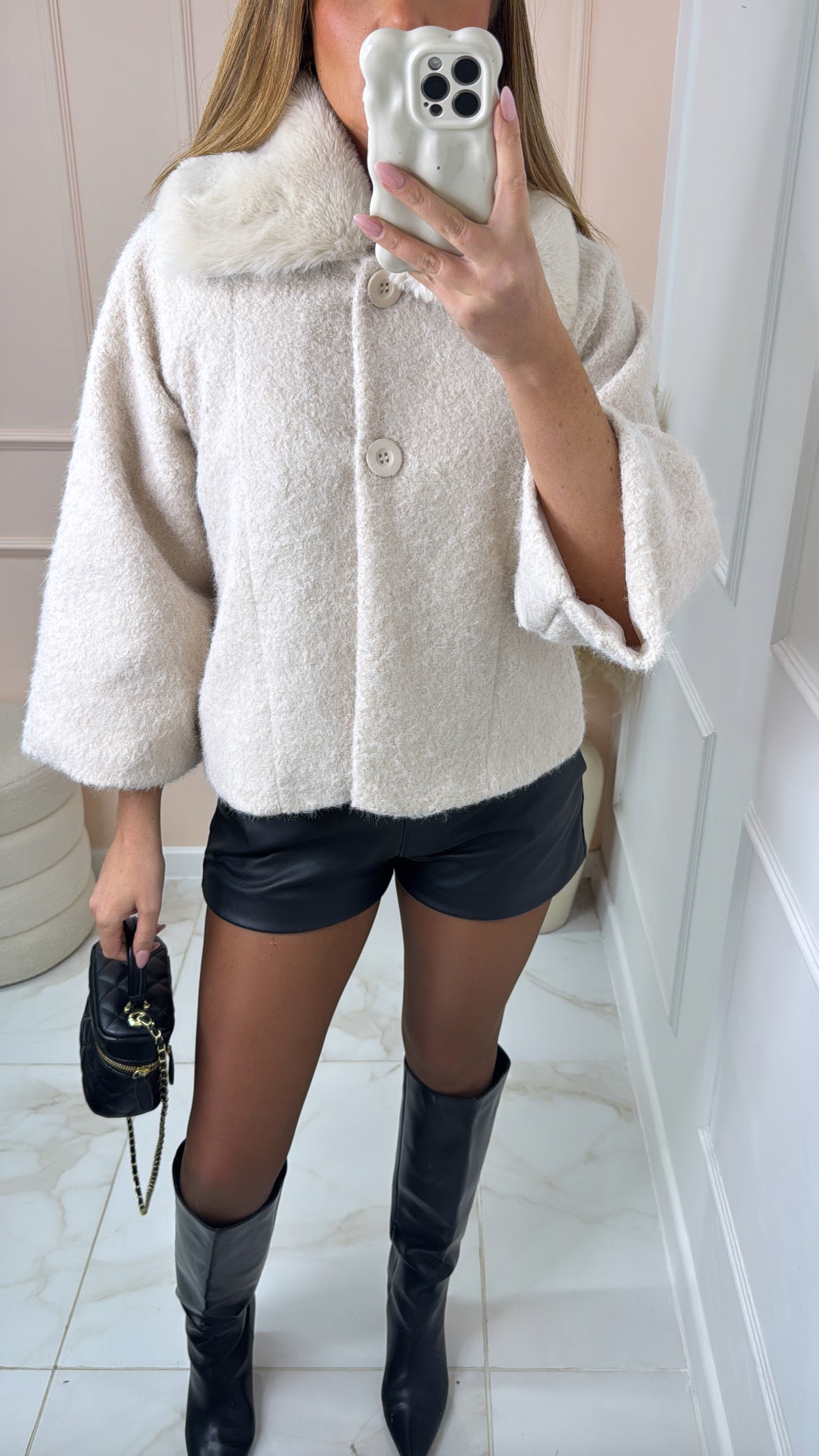LACEY cream faux fur collar jacket