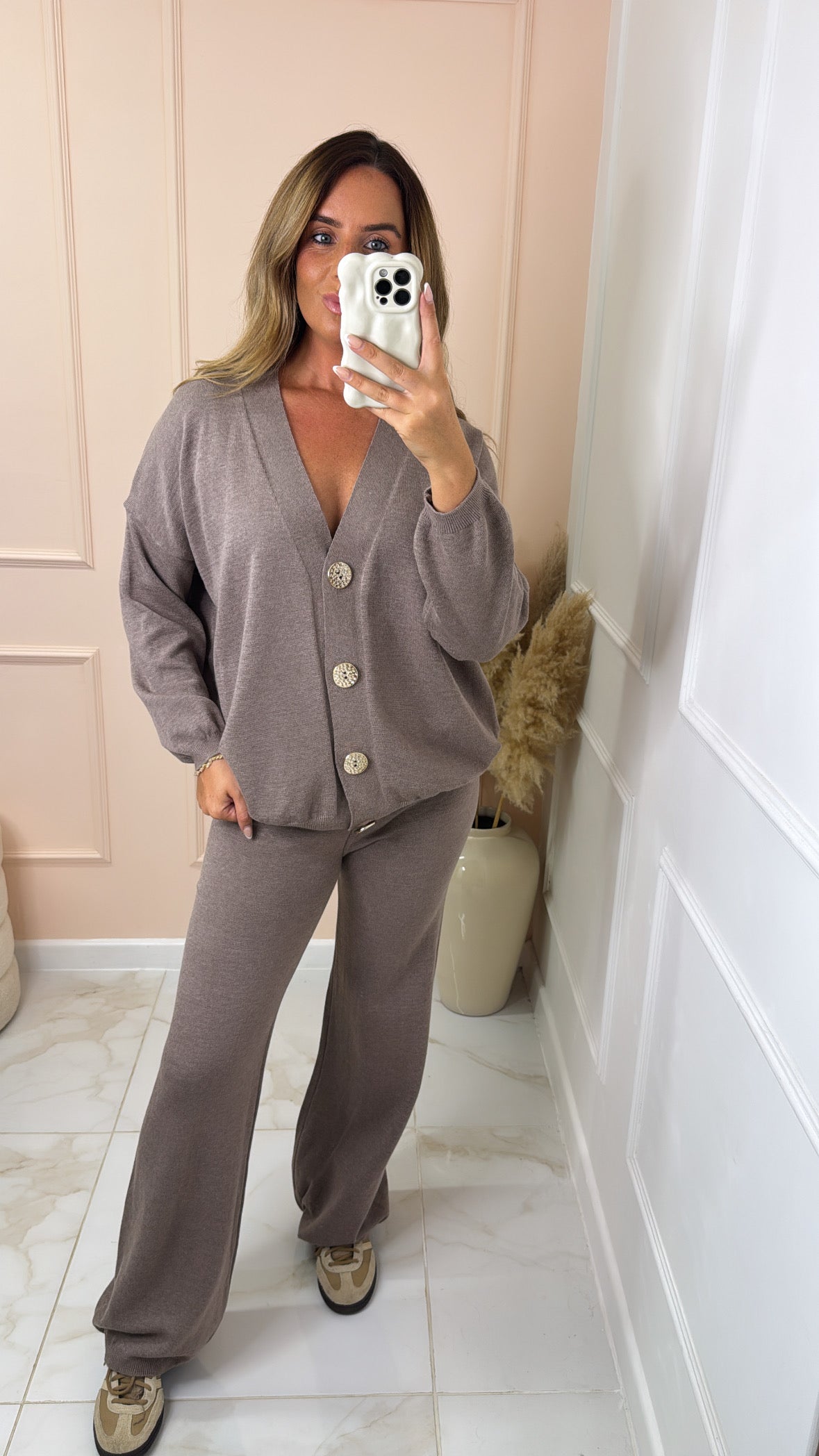 RILEY mocha fine knit cardigan lounge set