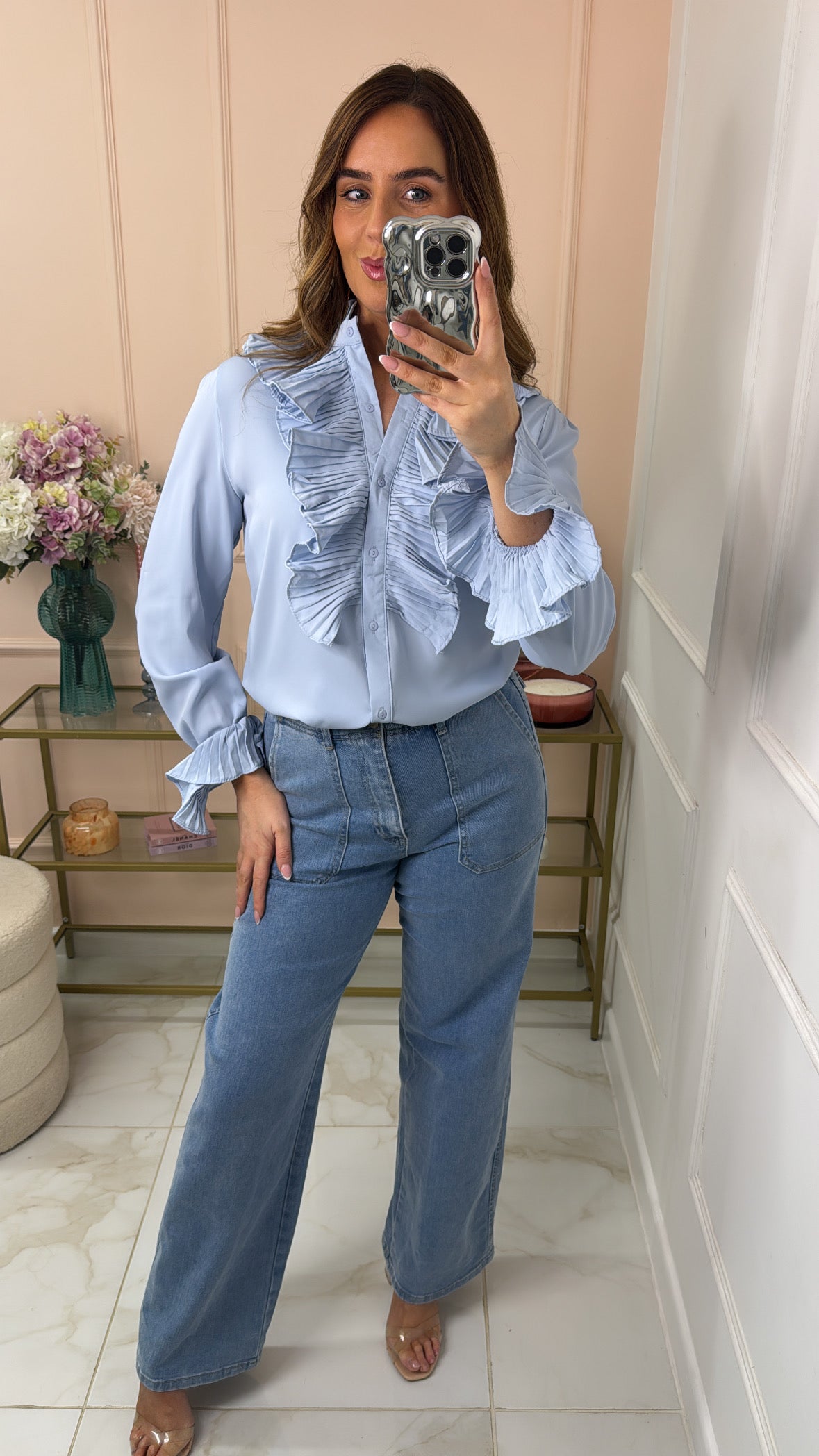 DAYA powder blue ruffled shirt
