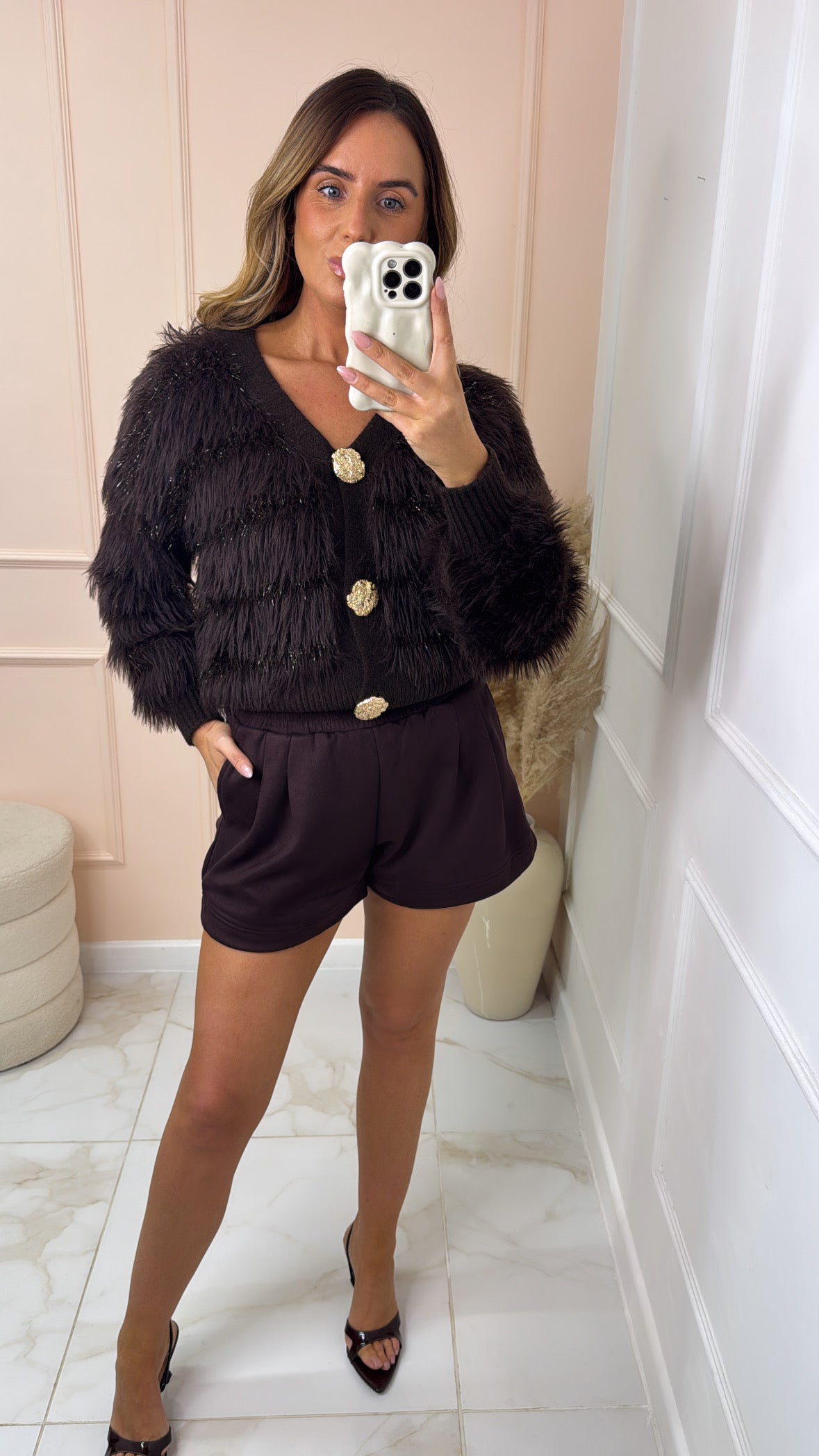 MINNIE brown faux suede runner shorts