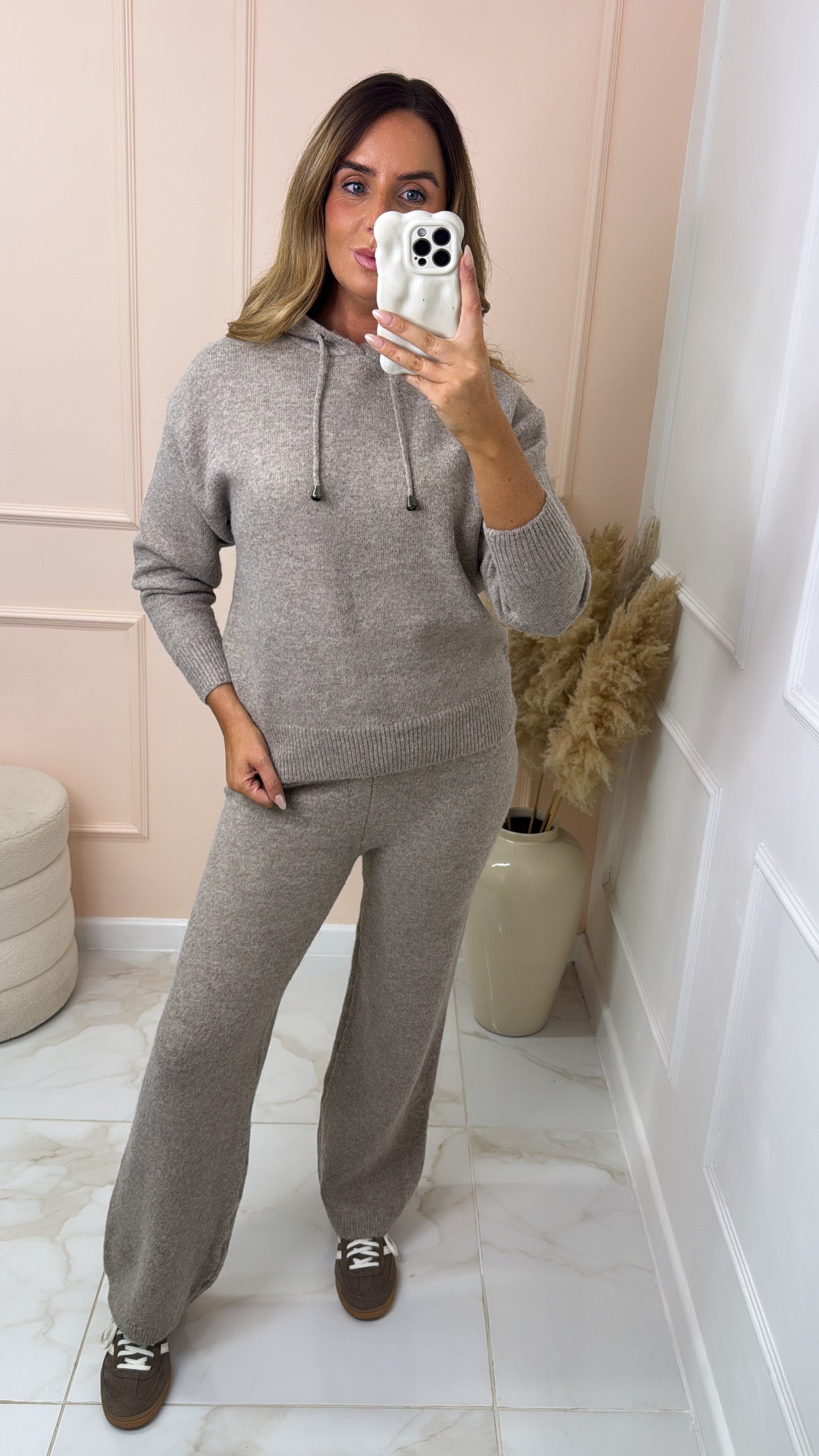 GRACIE taupe soft knit hooded lounge set