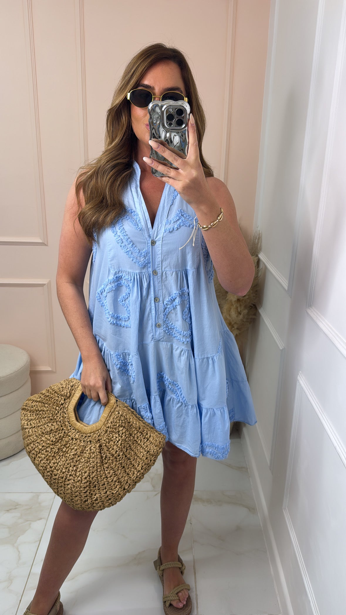 SLOAN powder blue textured tiered dress
