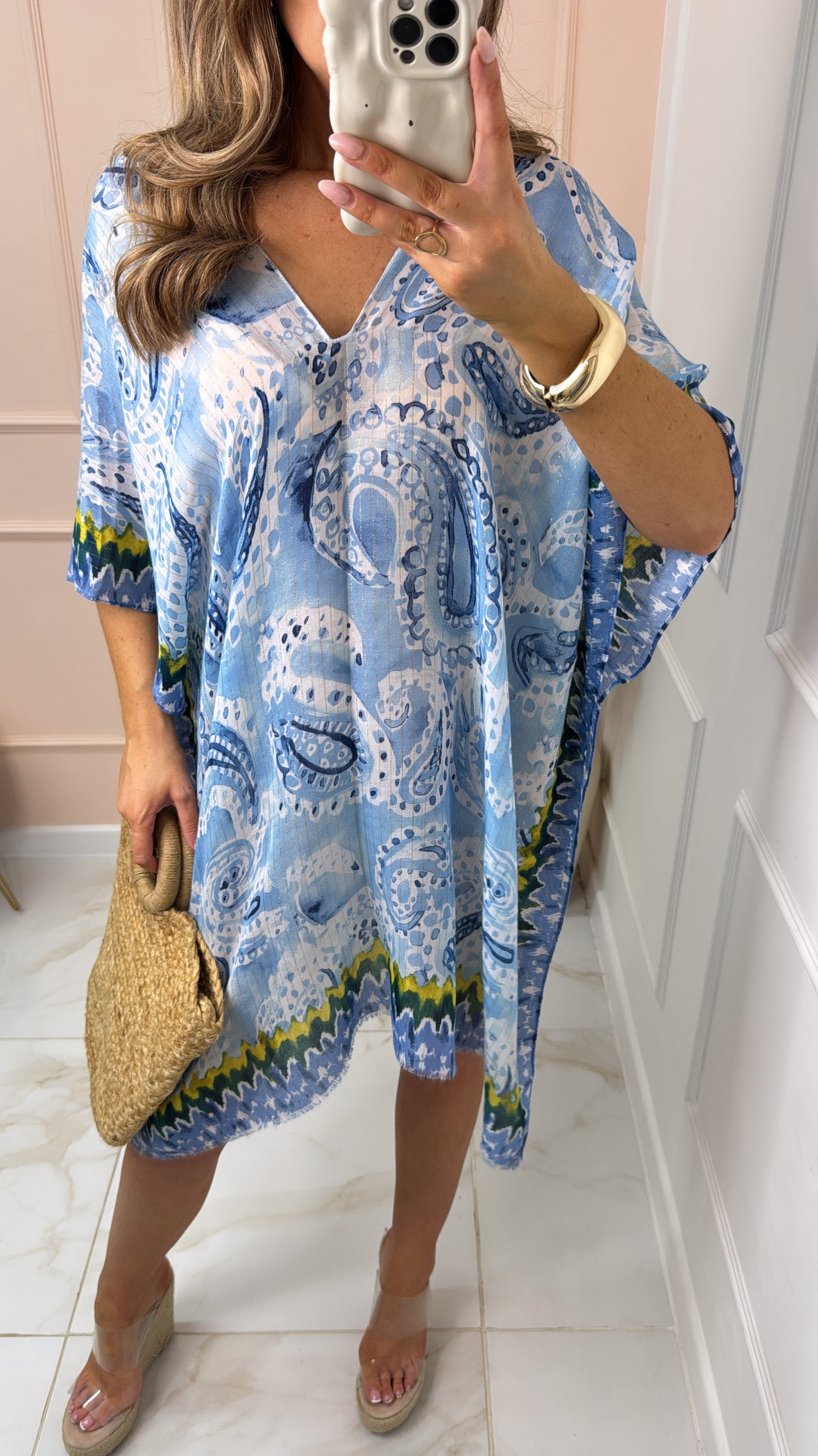 NELLY blue printed silky cover up
