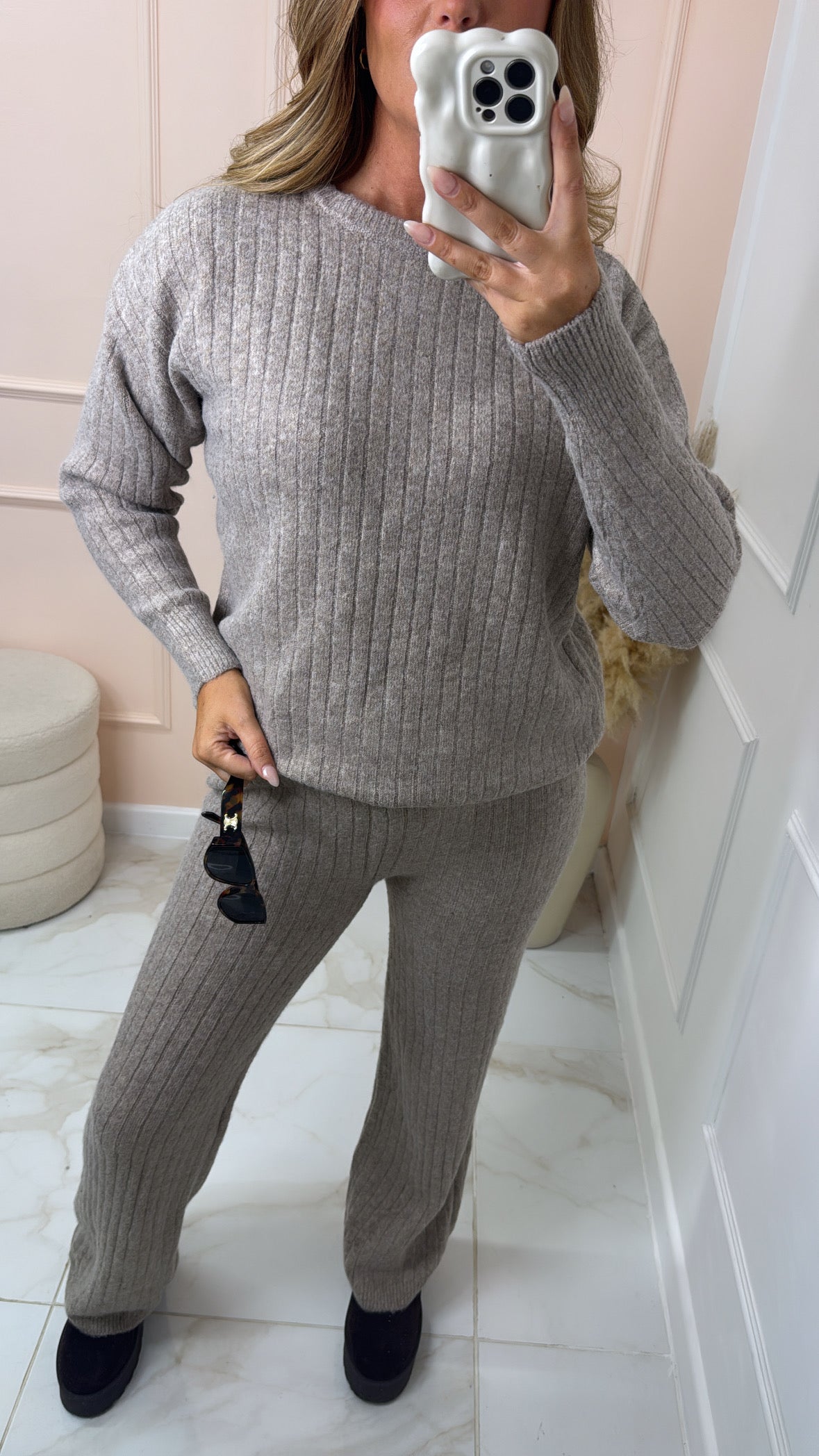MILLIE taupe ribbed soft knit lounge set