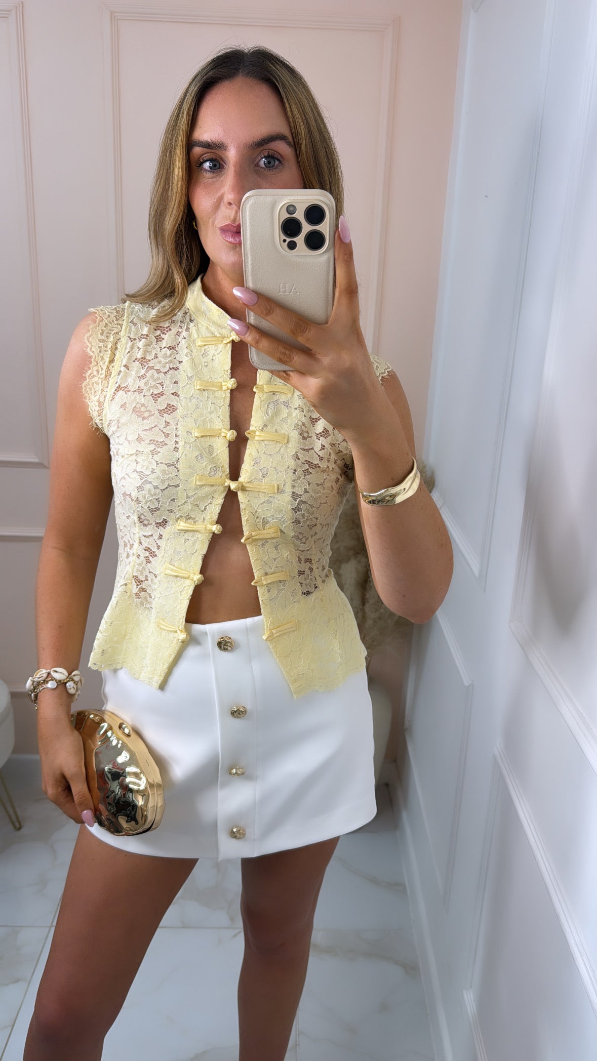 CHLOE lemon lace sleeveless top