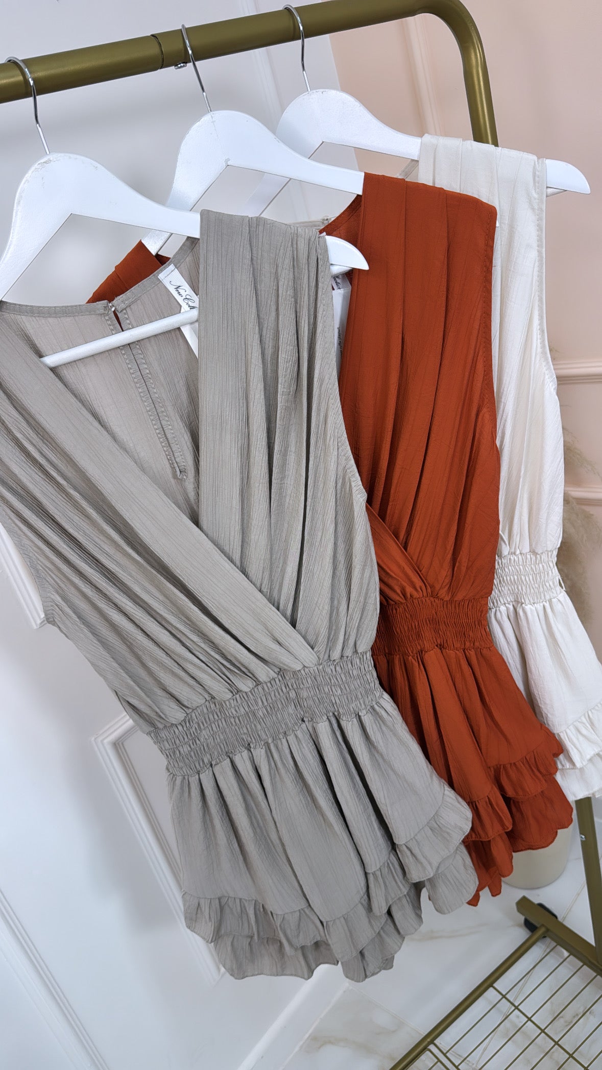 REMI taupe crossover ruffle playsuit