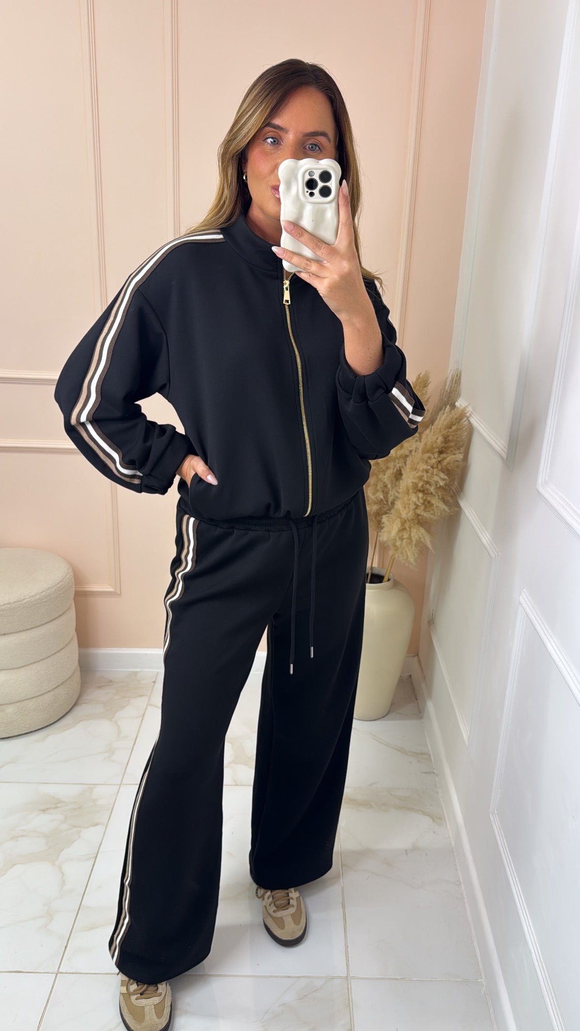 NADA black sports luxe side stripe tracksuit