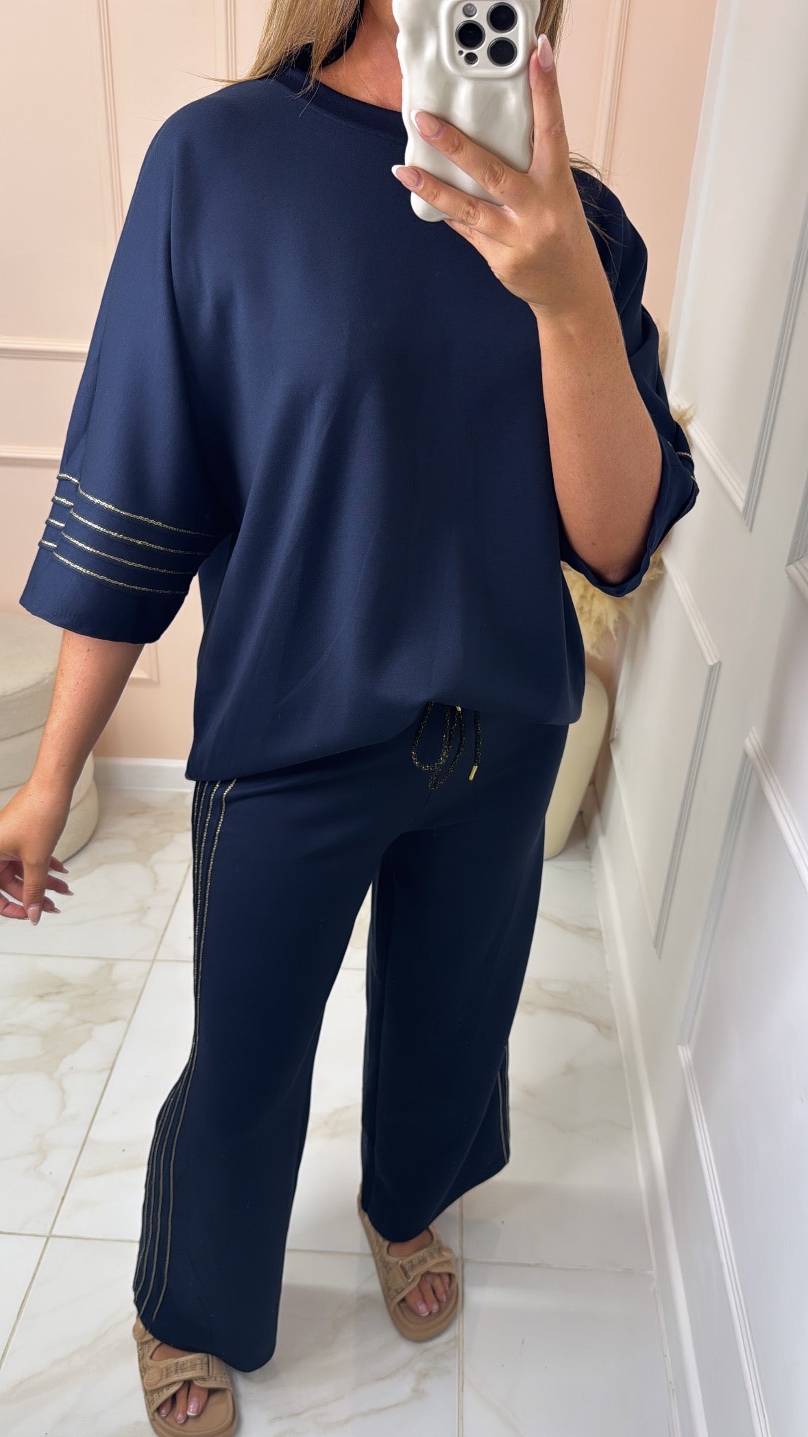 LUNA navy metallic striped lounge set