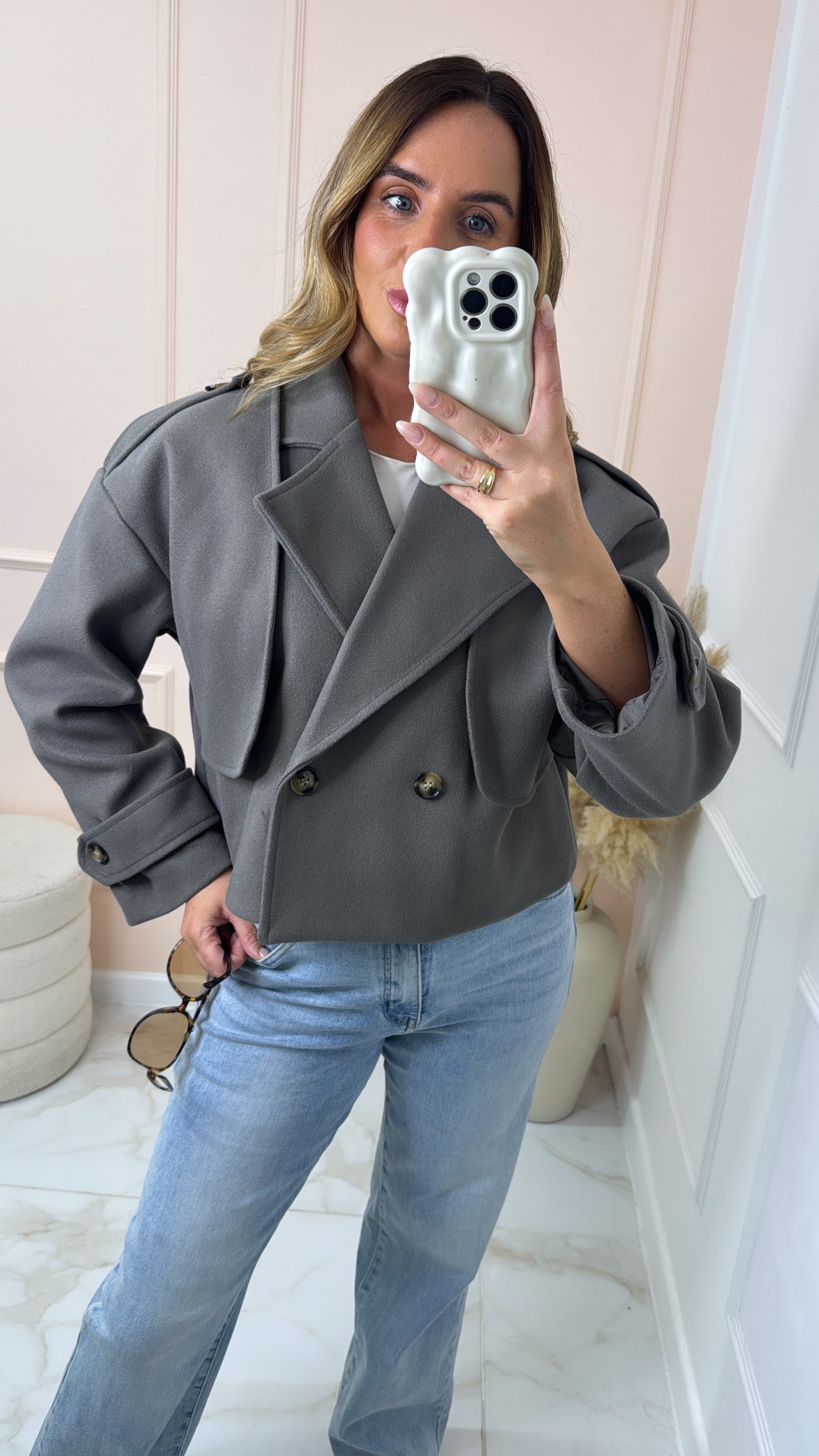 HARLOW taupe double breasted wool jacket